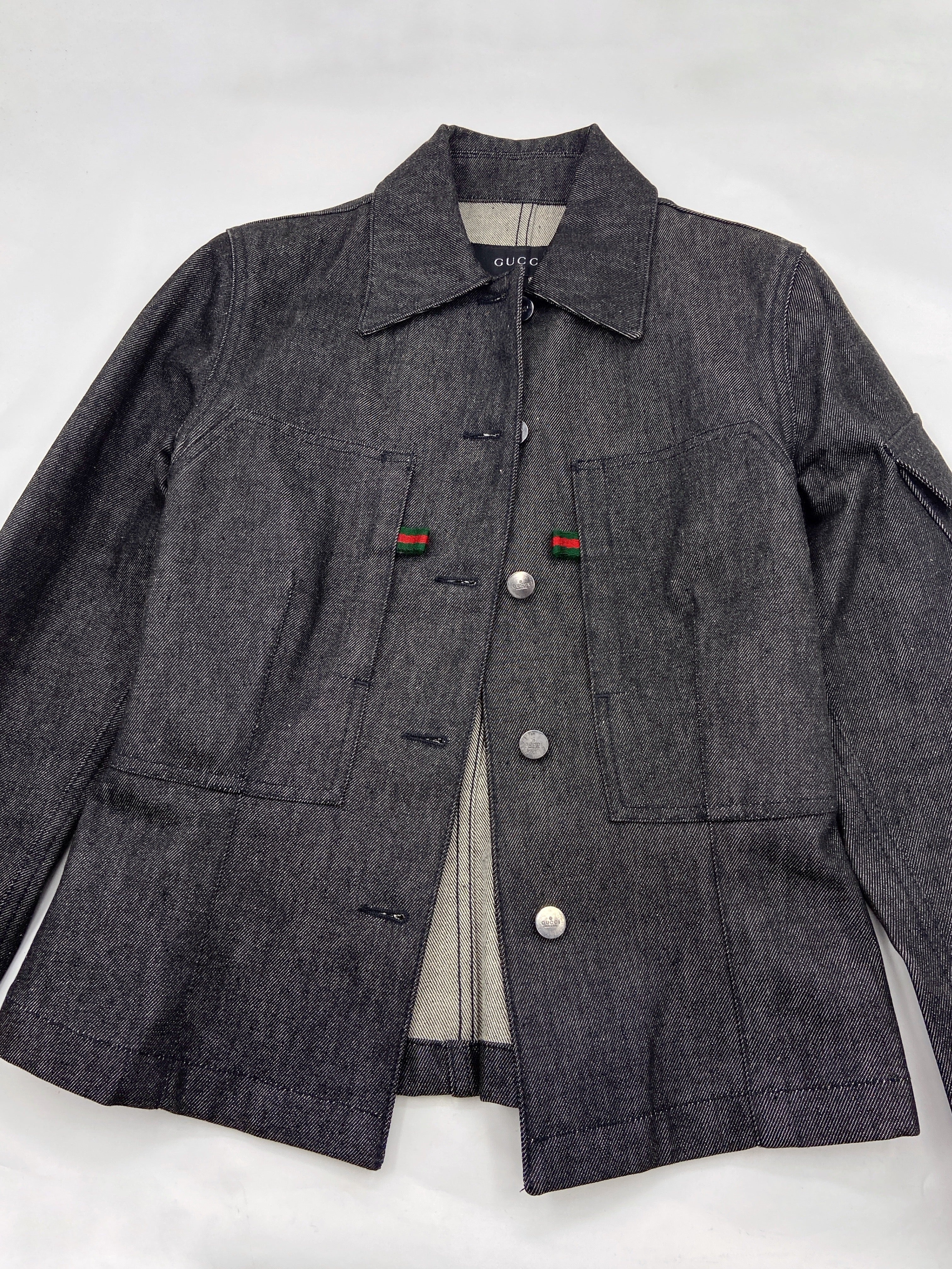 Gucci Fall 1999 Tom Ford Black Selvedge Denim Jacket 40 - 6