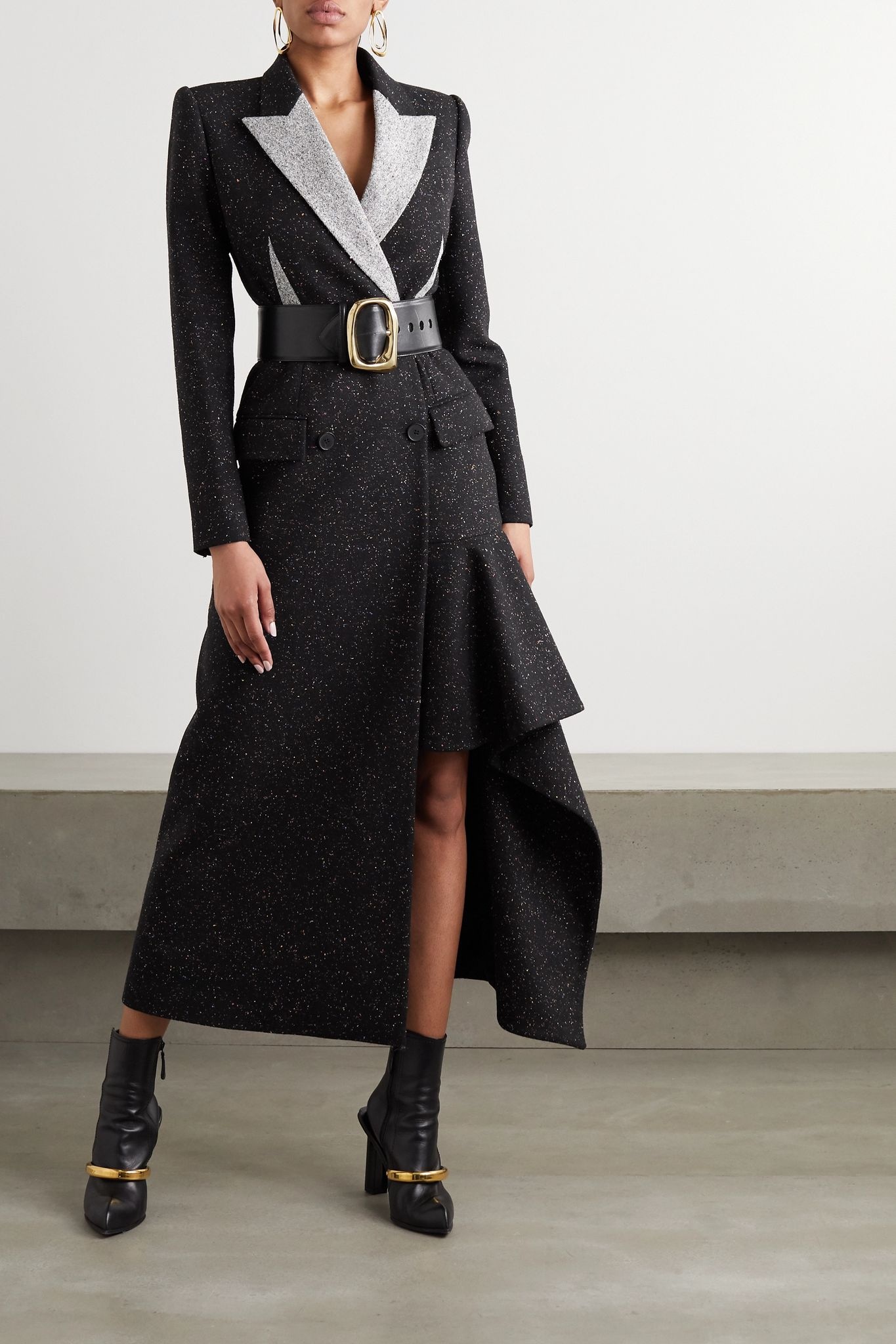 Asymmetric double-breasted Donegal wool-blend coat - 2