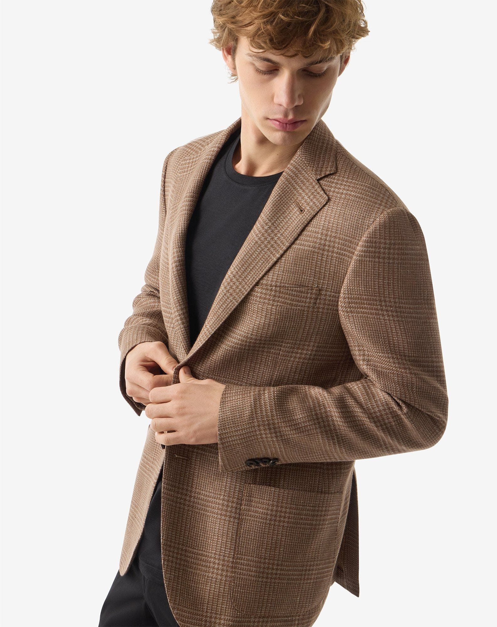 Caramel beige wool and linen jacket - 4