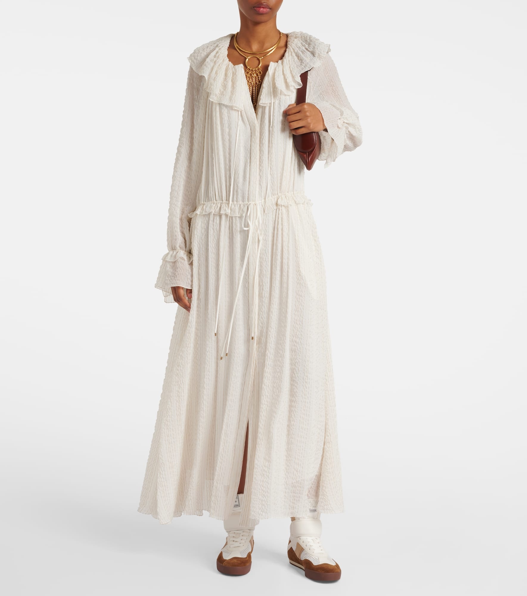 Ruffled silk-blend crêpe maxi dress - 2