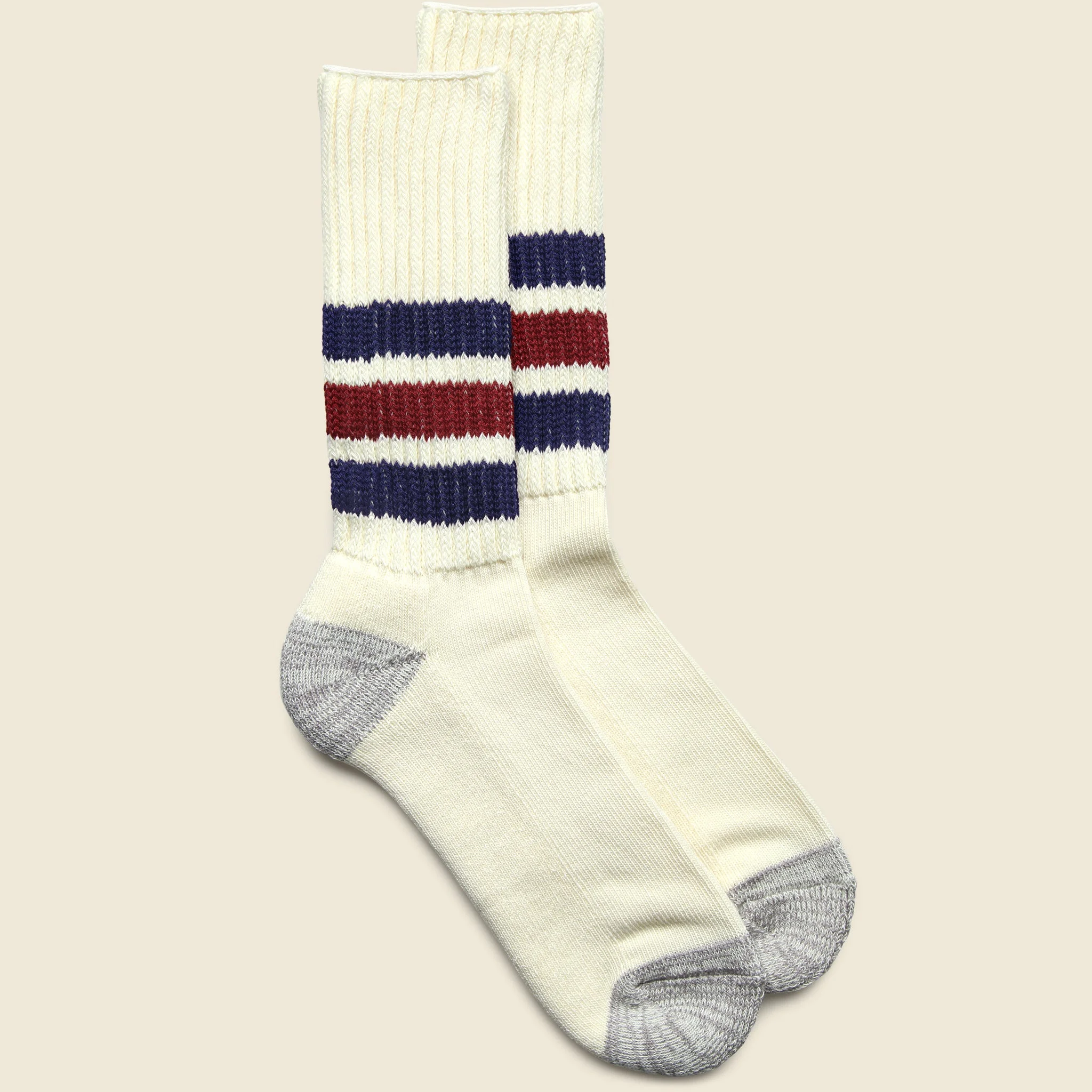Coarse Ribbed Old School Sock - Navy/Dark Red - 1