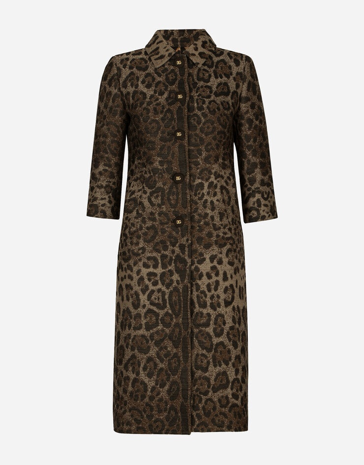 Single-breasted wool jacquard coat with leopard design - 1