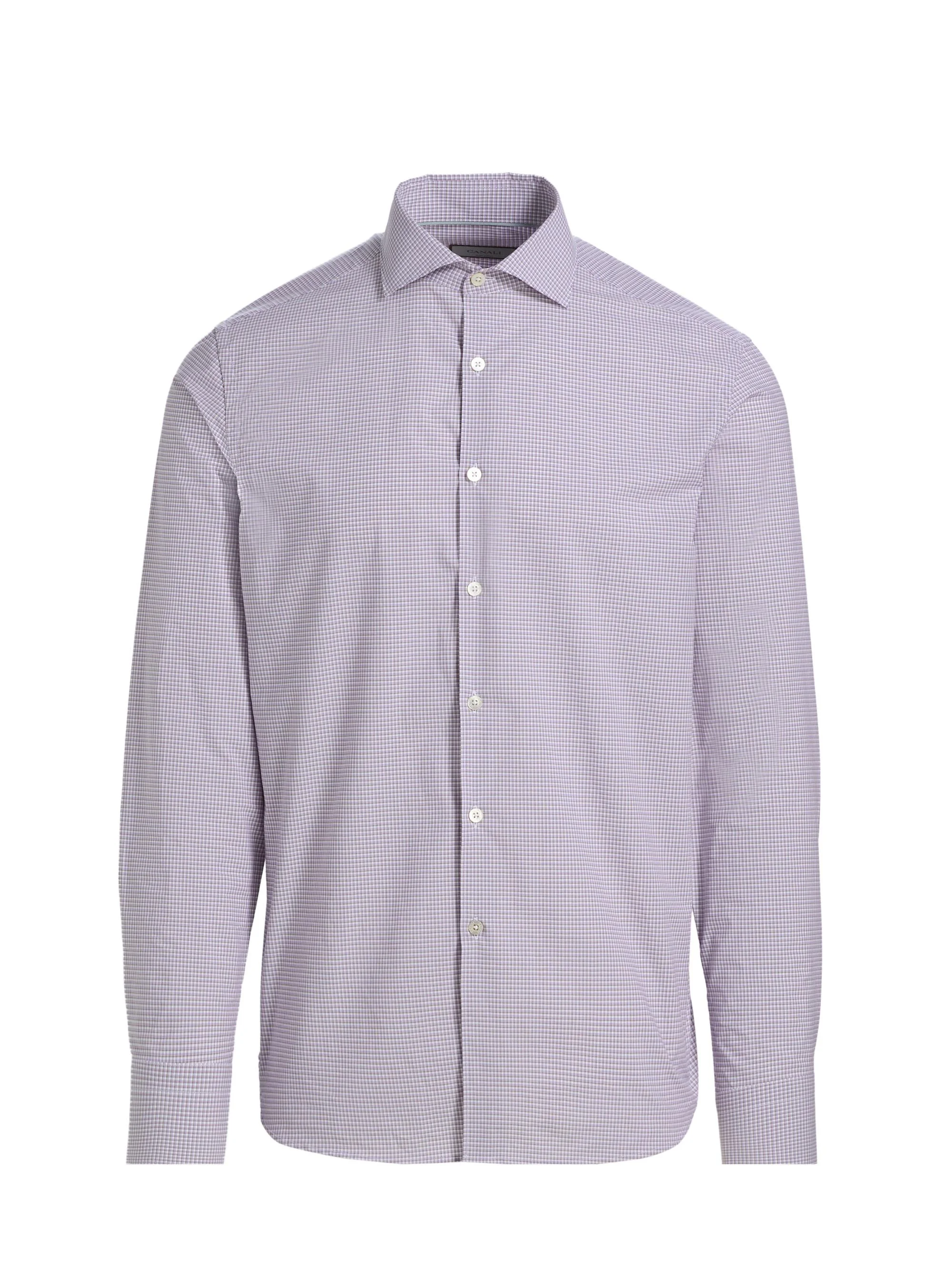 Men's Micro Checked Cotton Sport Shirt - Purple - 1