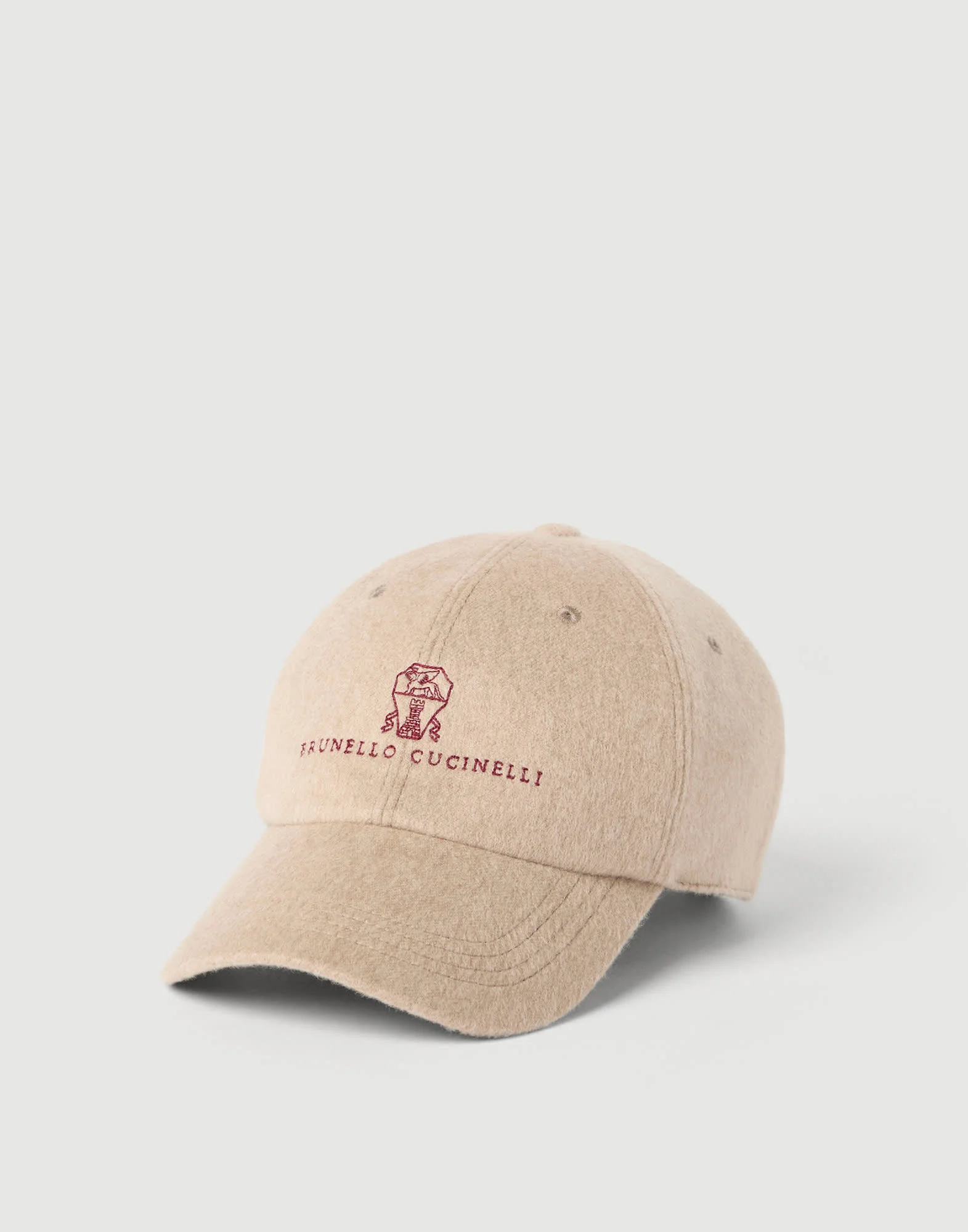 Lighweight cashmere and vicuña beaver cloth baseball cap with embroidered logo - 1