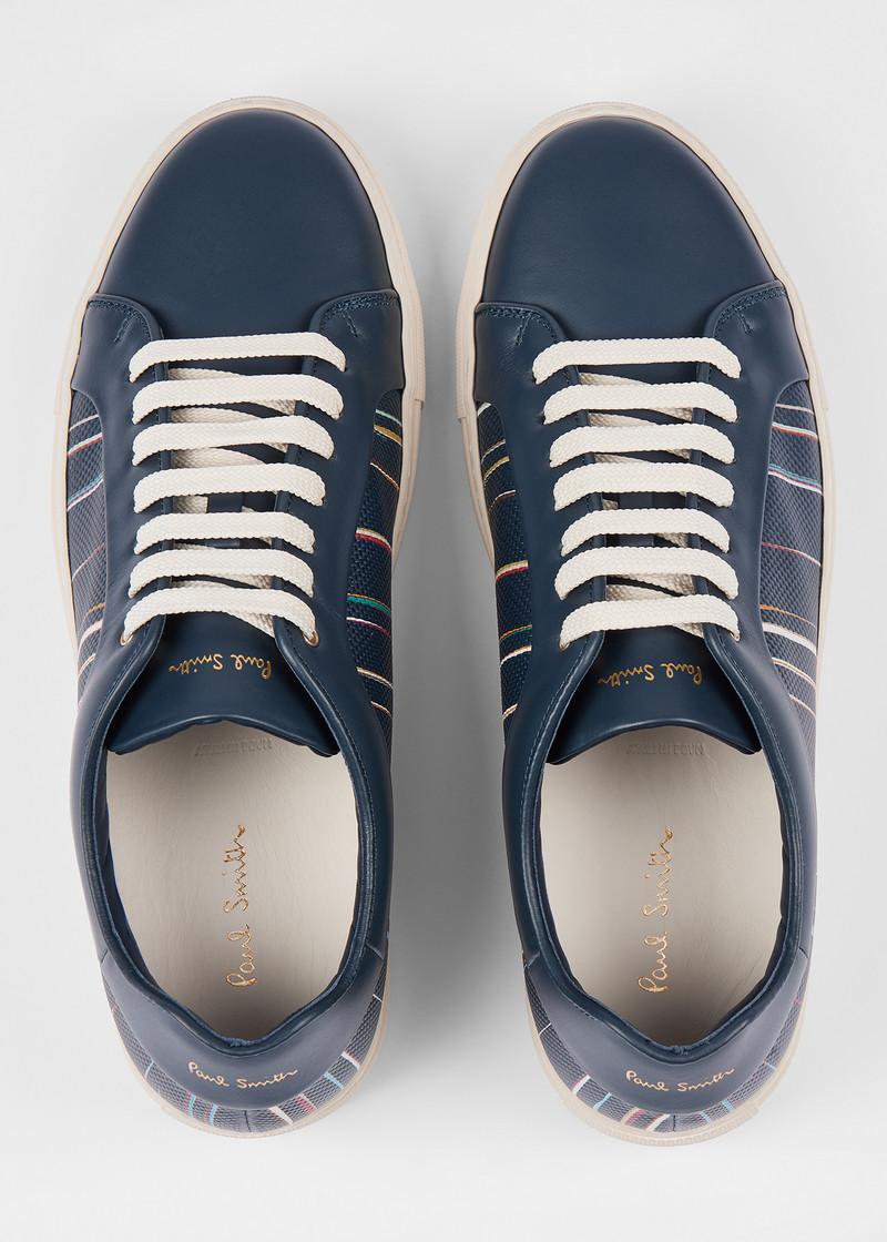 Navy Blue 'Signature Pinstripe' Leather 'Basso' Trainers 5