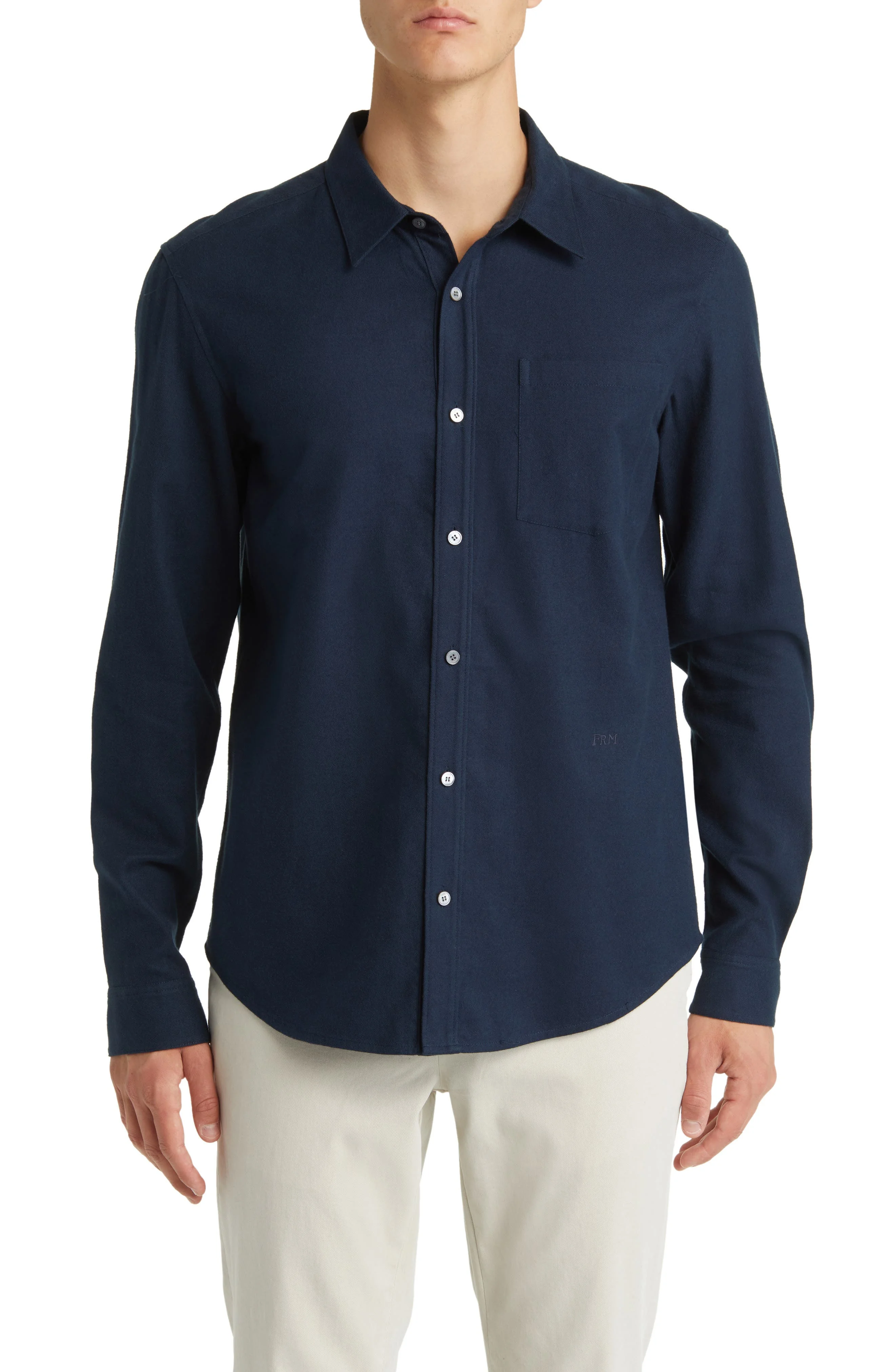 Brushed Cotton Blend Button-Up Shirt - 1