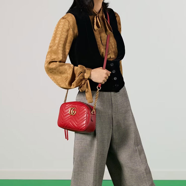 (WMNS) Gucci GG Marmont Gold Logo Leather Chain Small Red Classic Shoulder Messenger Bag 447632-DTD1 - 3