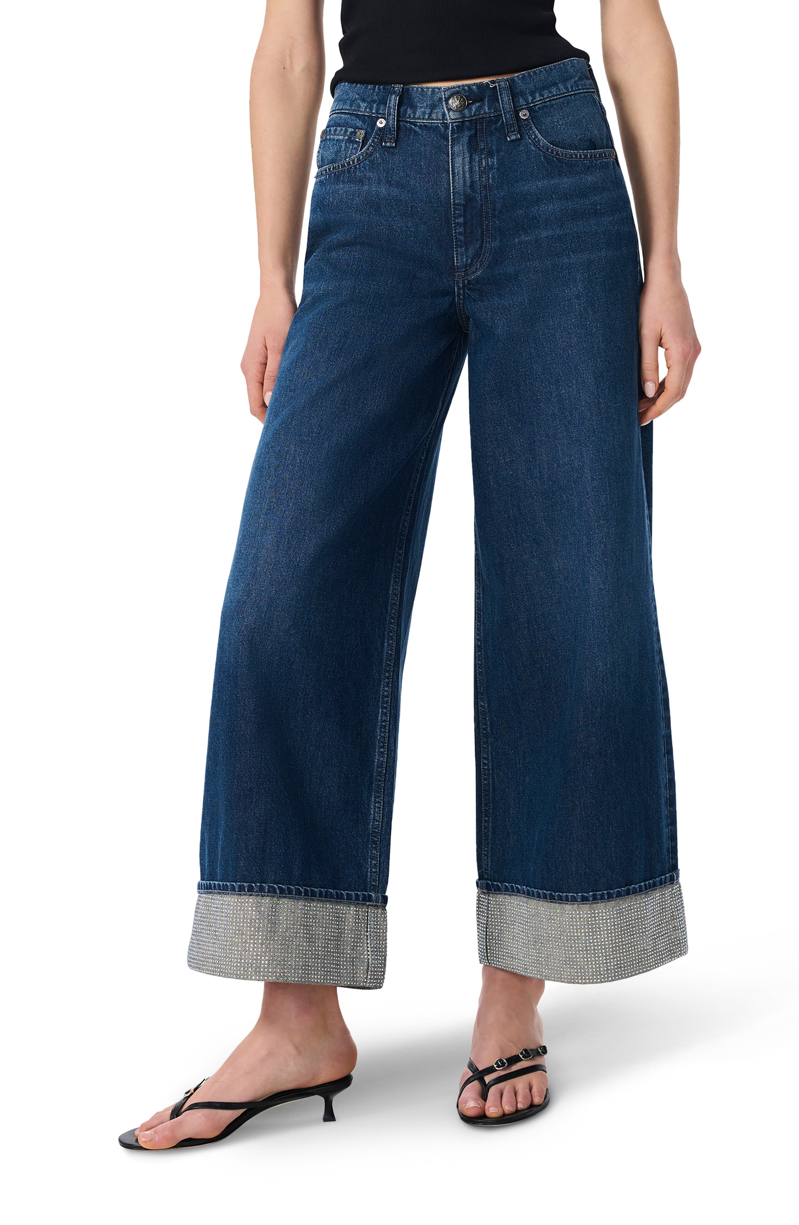 rag & bone Sofie Jewel Cuff High Waist Ankle Wide Leg Jeans in Dawn Jewel at Nordstrom - 1
