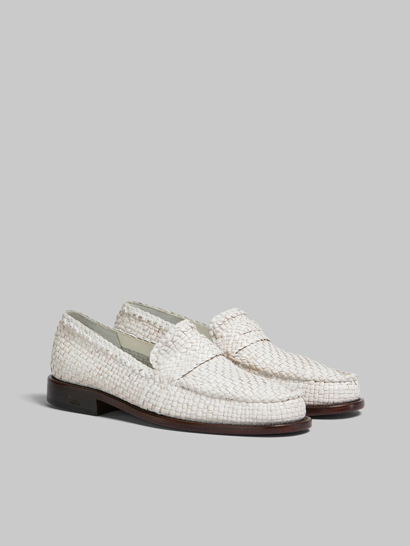 WHITE WOVEN LEATHER BAMBI LOAFER - 2