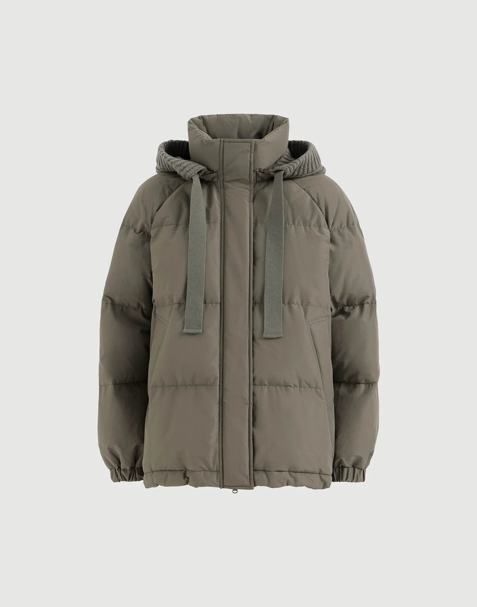 Techno cotton taffeta down jacket with detachable cashmere knit hood - 1