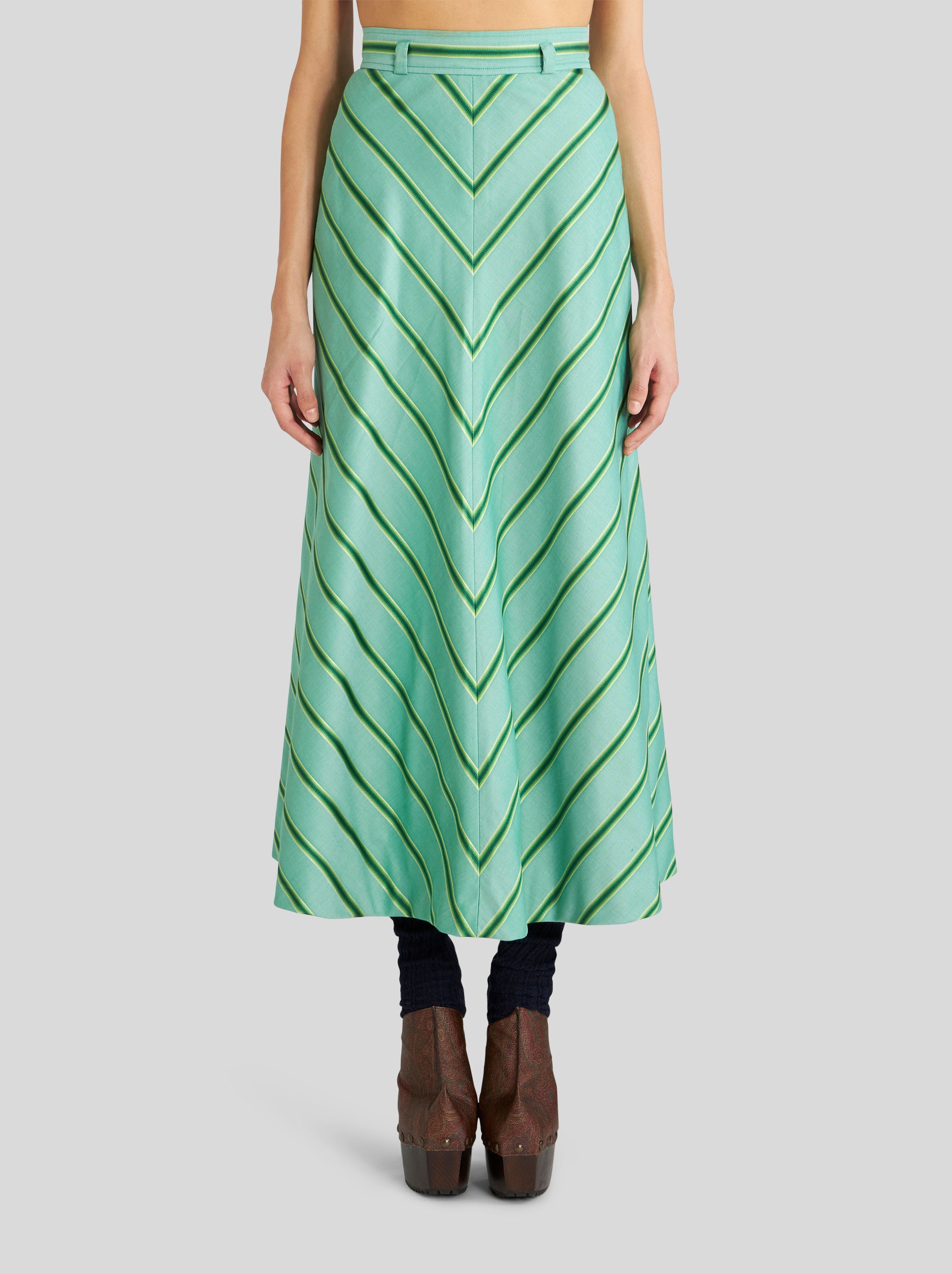 COTTON AND SILK SKIRT WITH DEGRADÉ STRIPES - 2