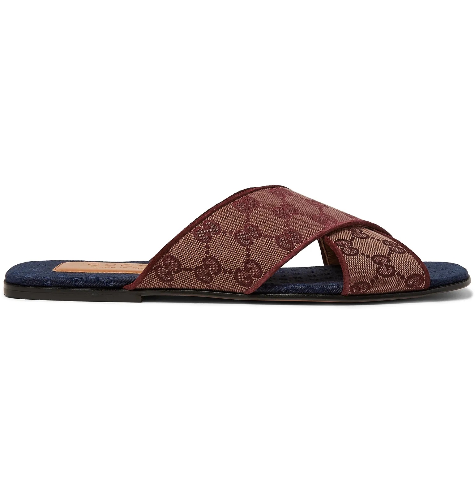 Suede-Trimmed Monogrammed Canvas Slides - 1