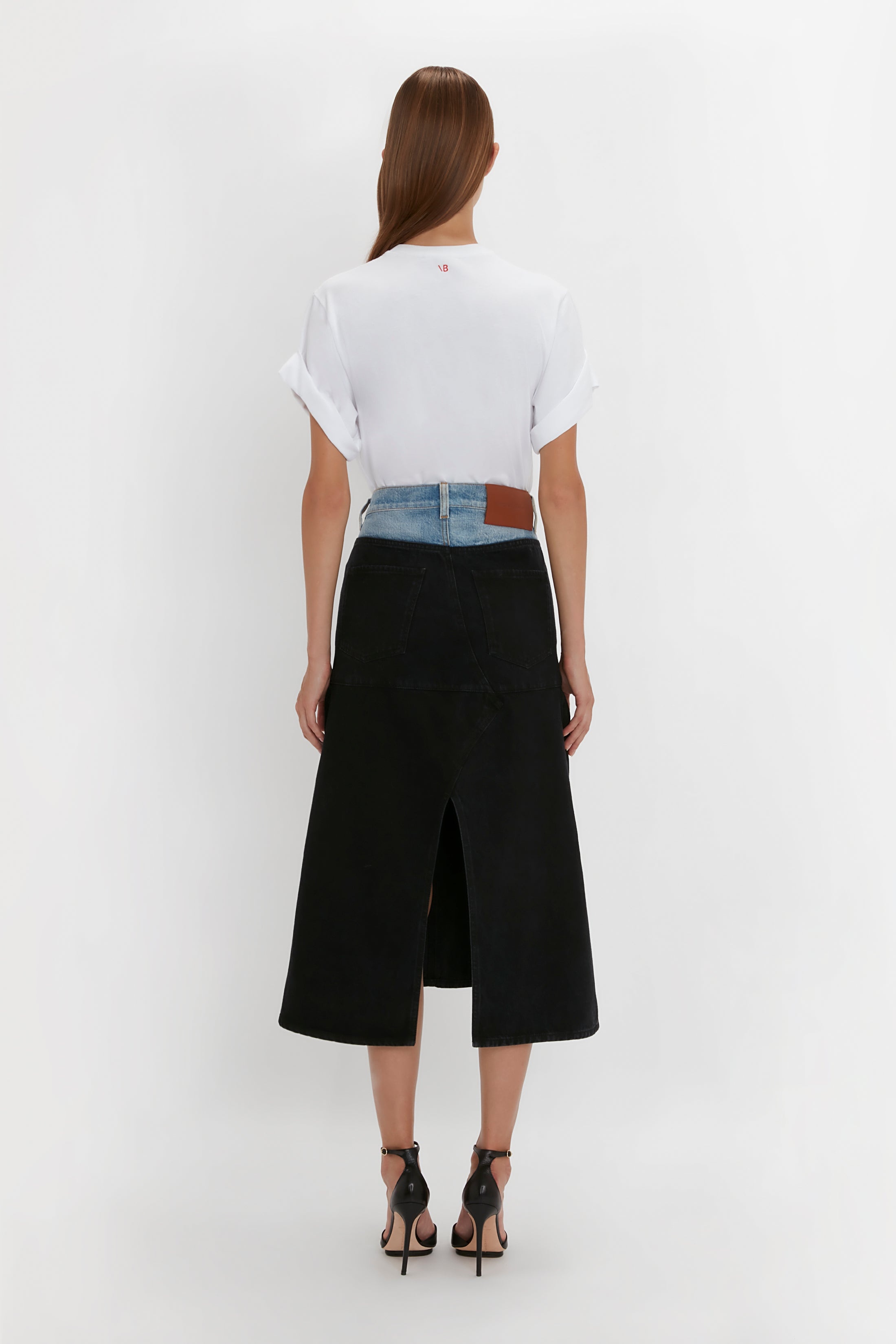 Patched Denim Skirt In Contrast Wash - 4