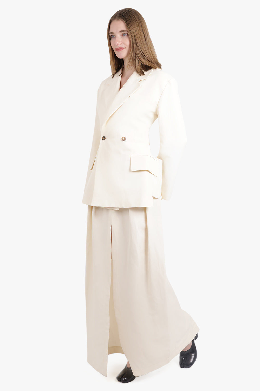 DOUBLE BREASTED CUTOUT TIE DETAIL JACKET | ECRU - 4