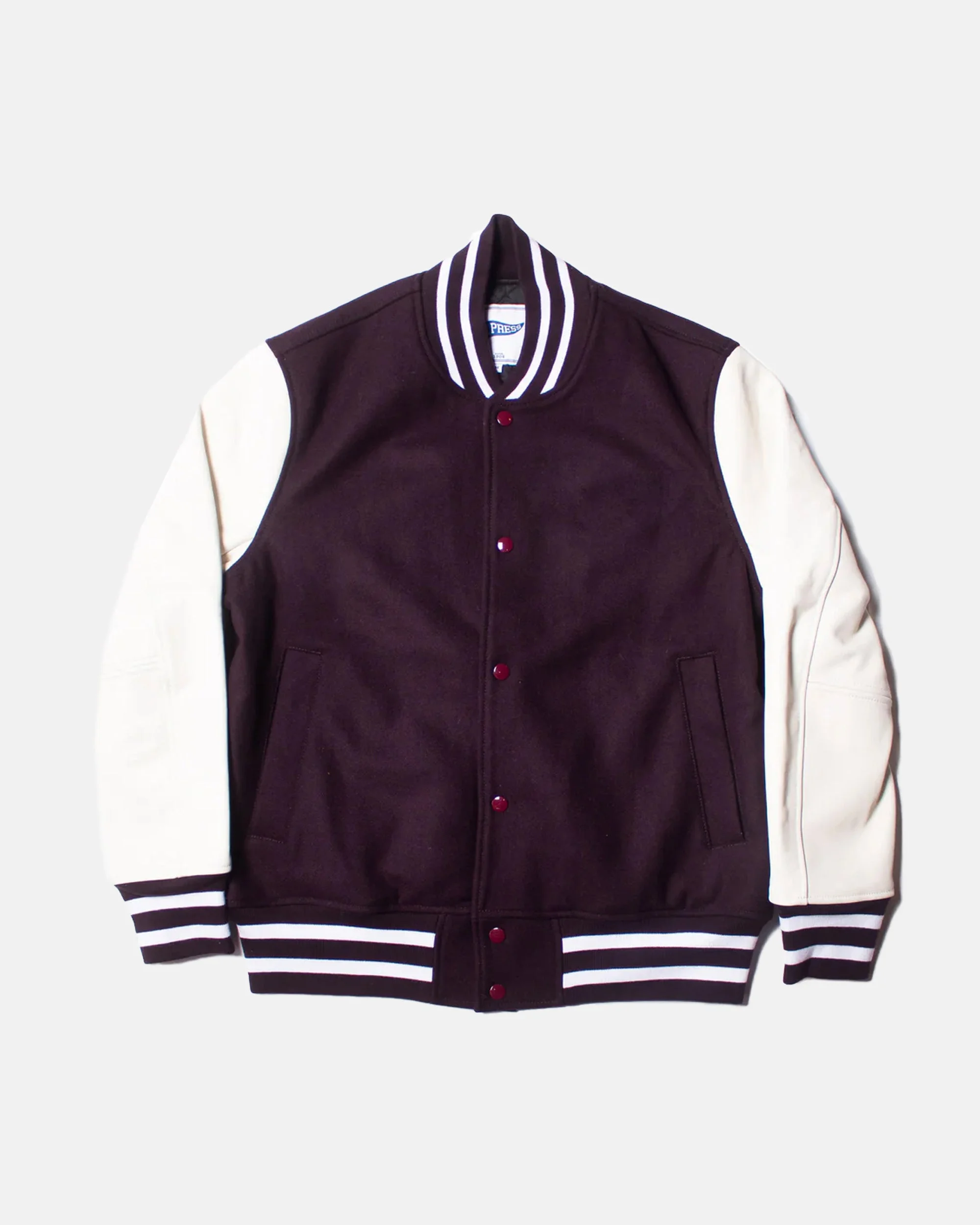 BURGUNDY WOOL VARSITY JACKET - TRIM FIT - 1