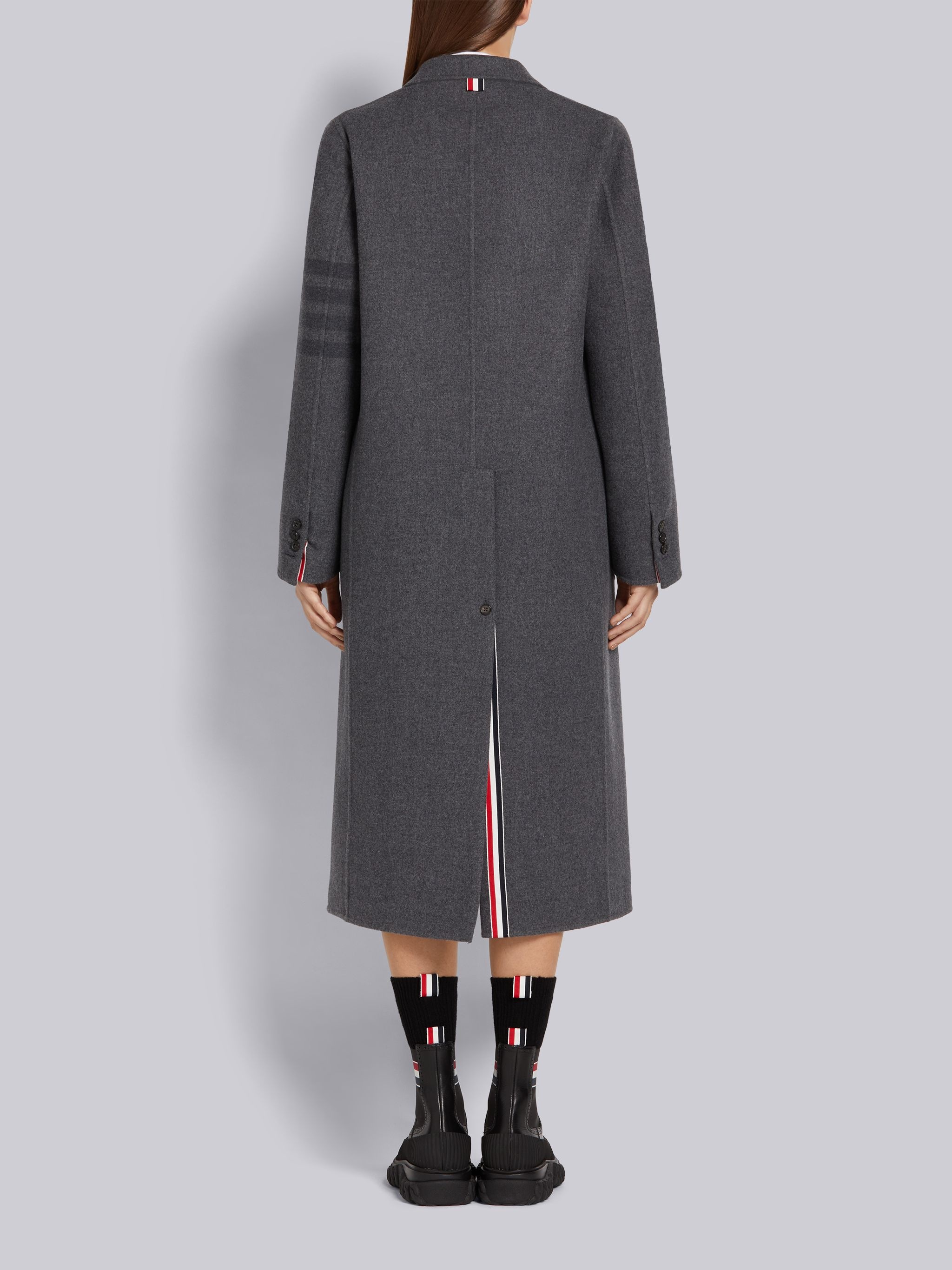 Medium Grey Double Face Melton Engineered 4-Bar Unconstructed Elongated Sack Overcoat - 3