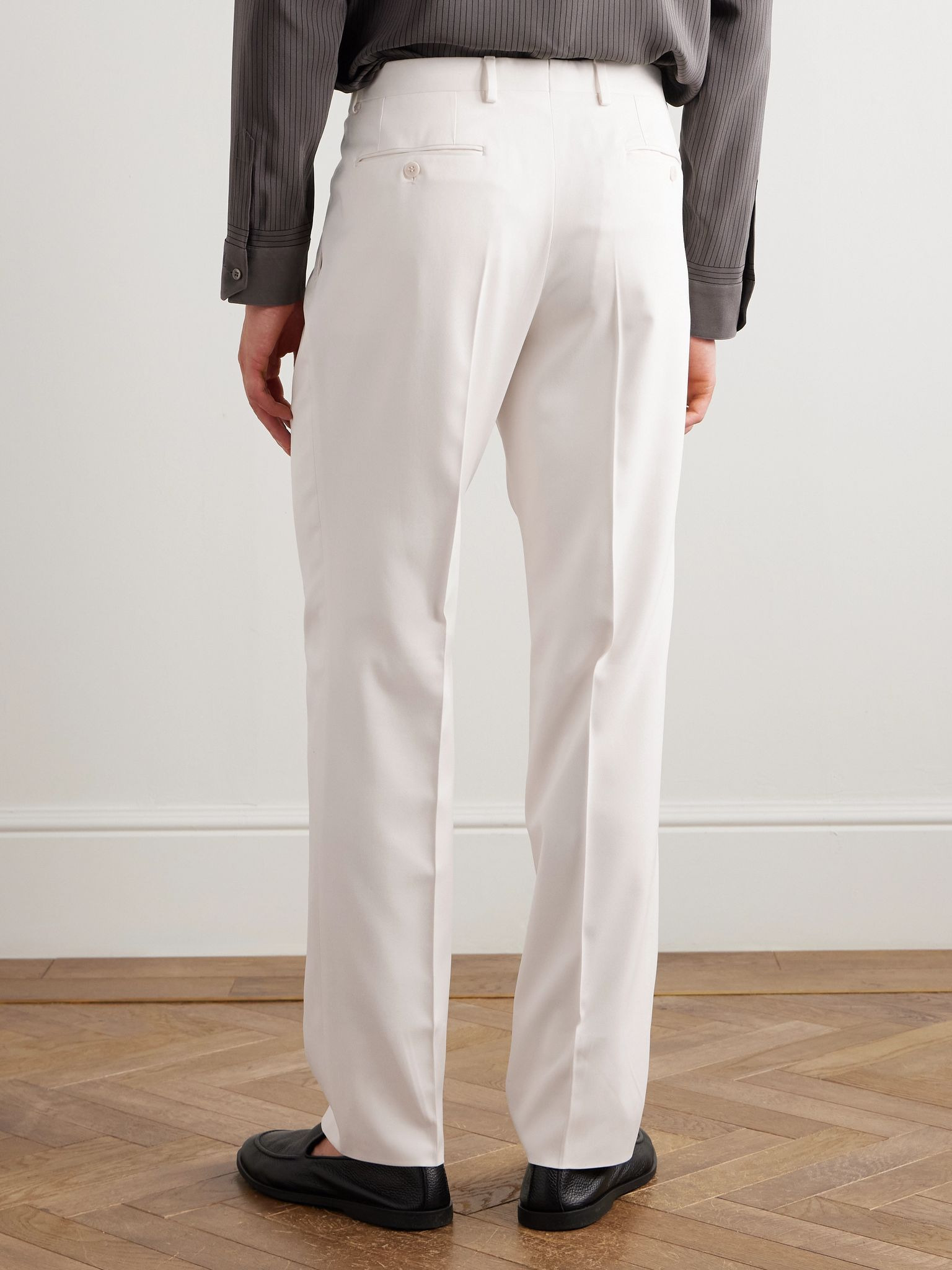 Tapered Pleated Silk-Twill Trousers Off-white - 4