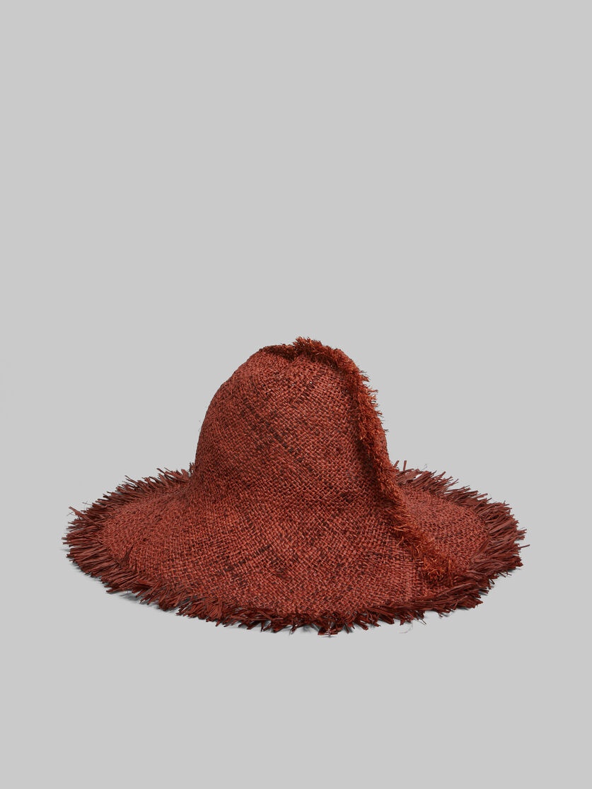 BROWN RAFFIA HAT WITH FRINGED BRIM - 3