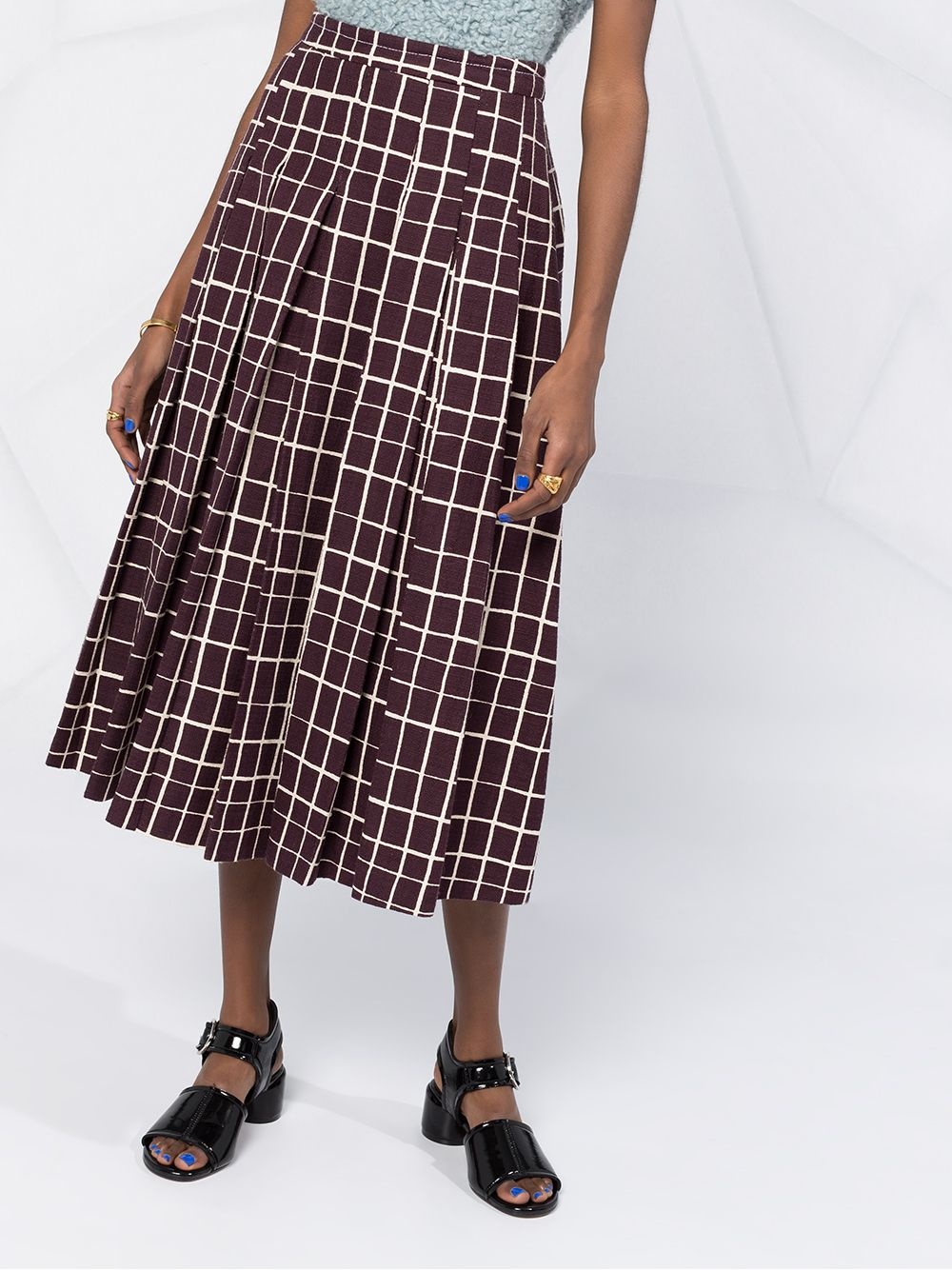 checked A-line midi skirt - 5