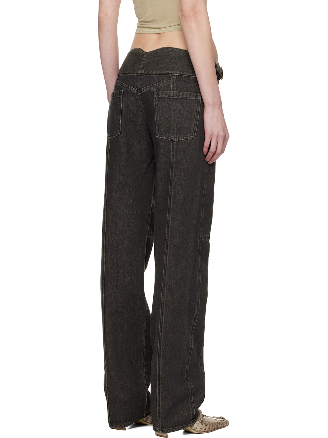 Black Corded Straight Jeans - 3