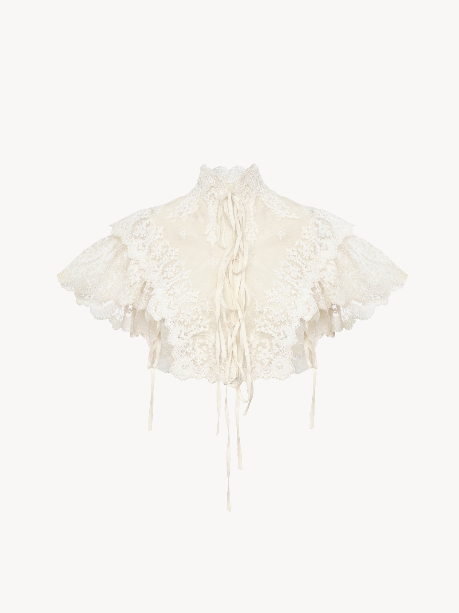 HIGH-NECK CROPPED TOP IN COTTON TULLE & LACE - 2