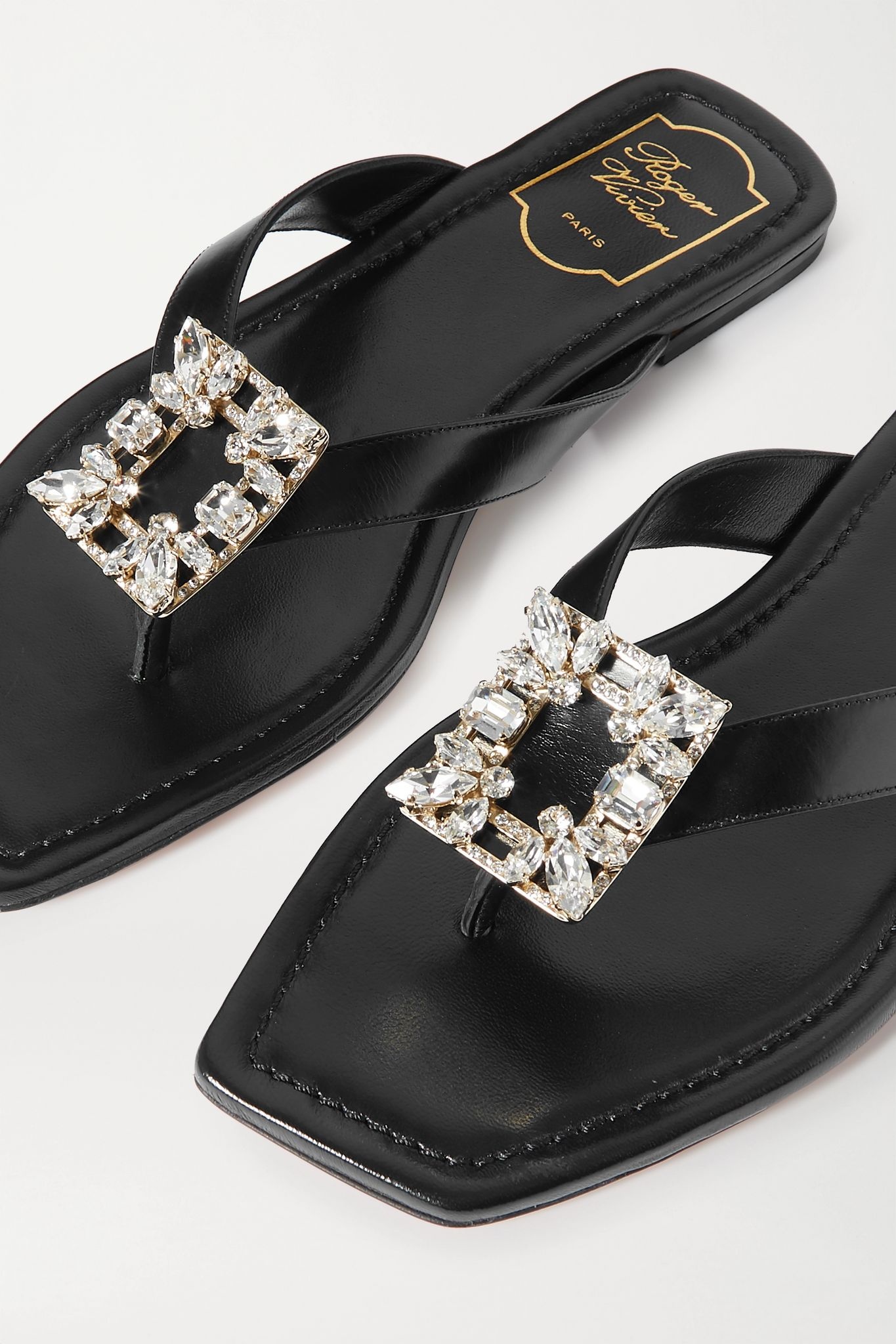 Crystal-embellished leather flip flops - 5