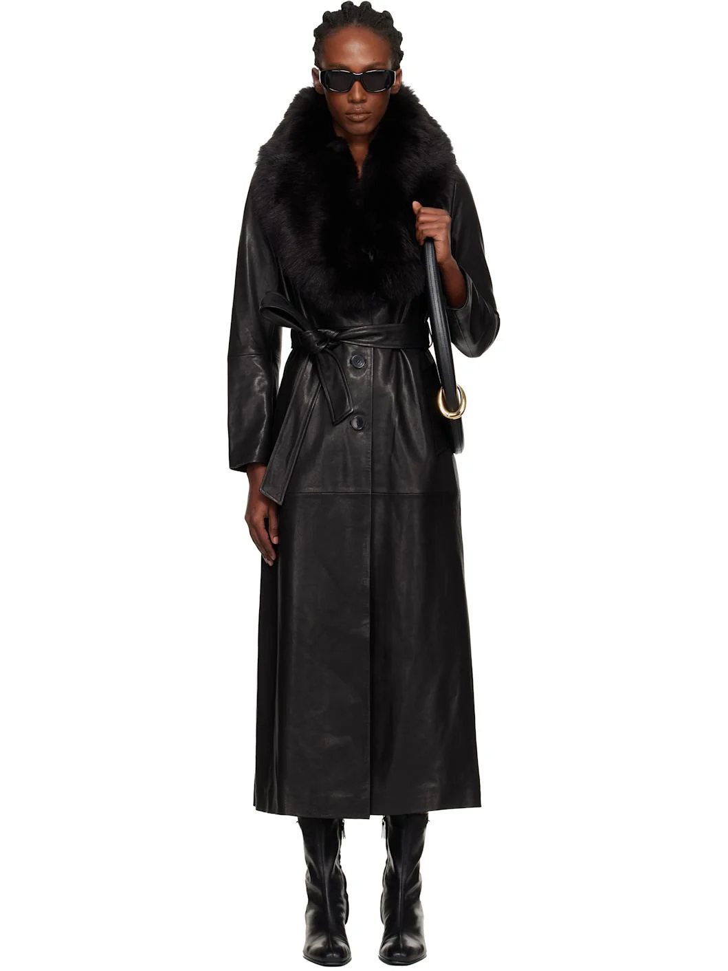 Black Dakota Glamorous Leather Coat - 1