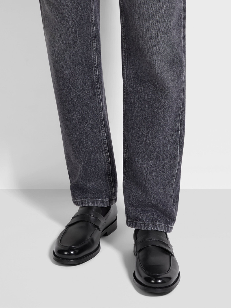 ZEGNA BLACK LEATHER MOCASSIN CORSO LOAFERS outlook