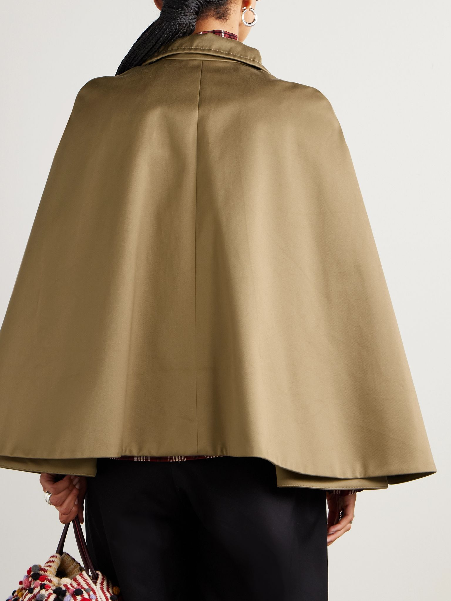Double-breasted cape-effect organic cotton-gabardine jacket Beige - 3