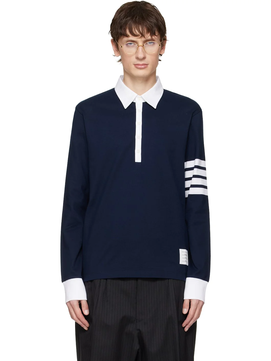 Navy Jersey 4-Bar Rugby Polo - 1