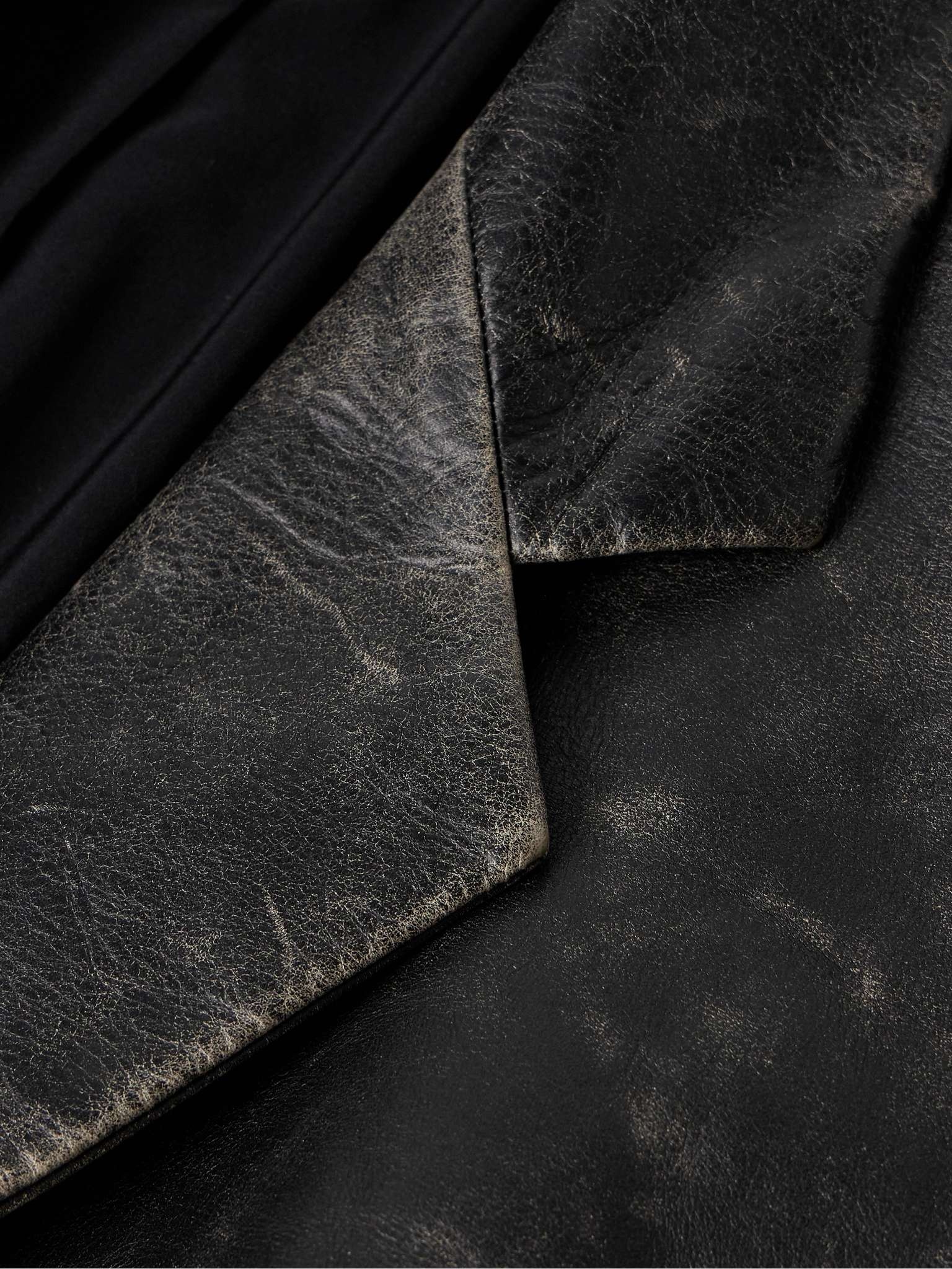 Distressed Pleated Leather Jacket - 3