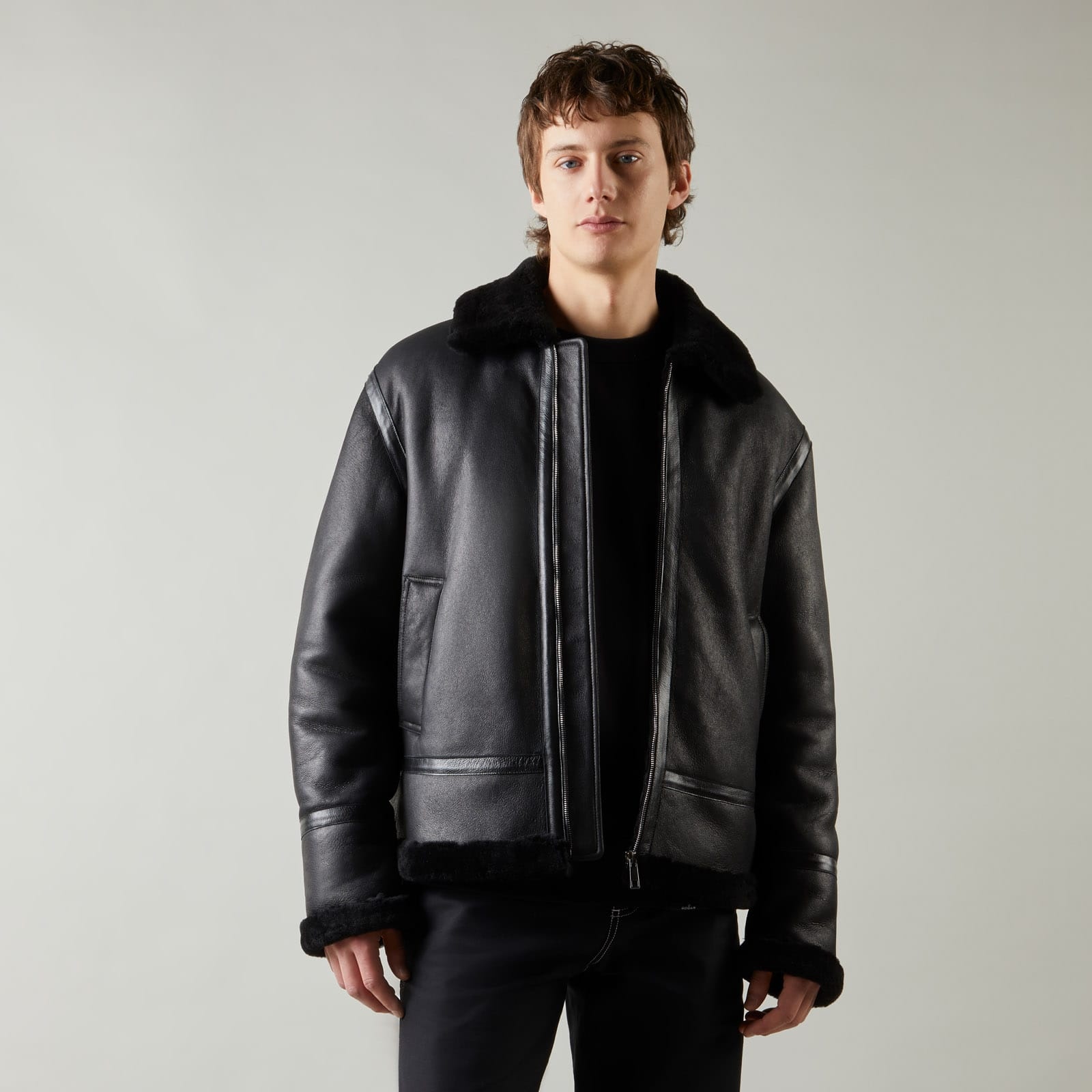 Aviator Jacket in Shearling Black - 4
