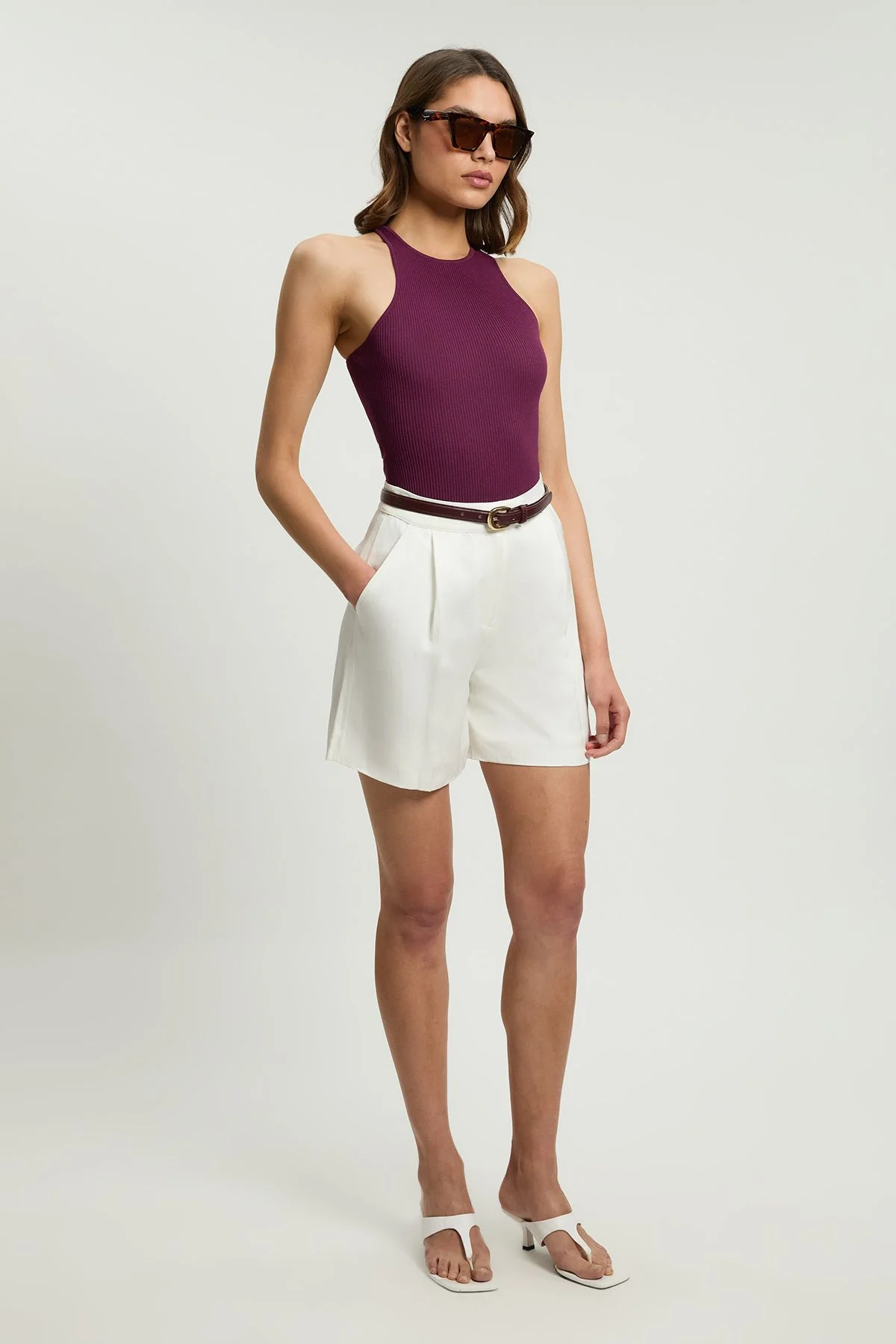 Viscose Blend Rib Knit Racer Vest - 1