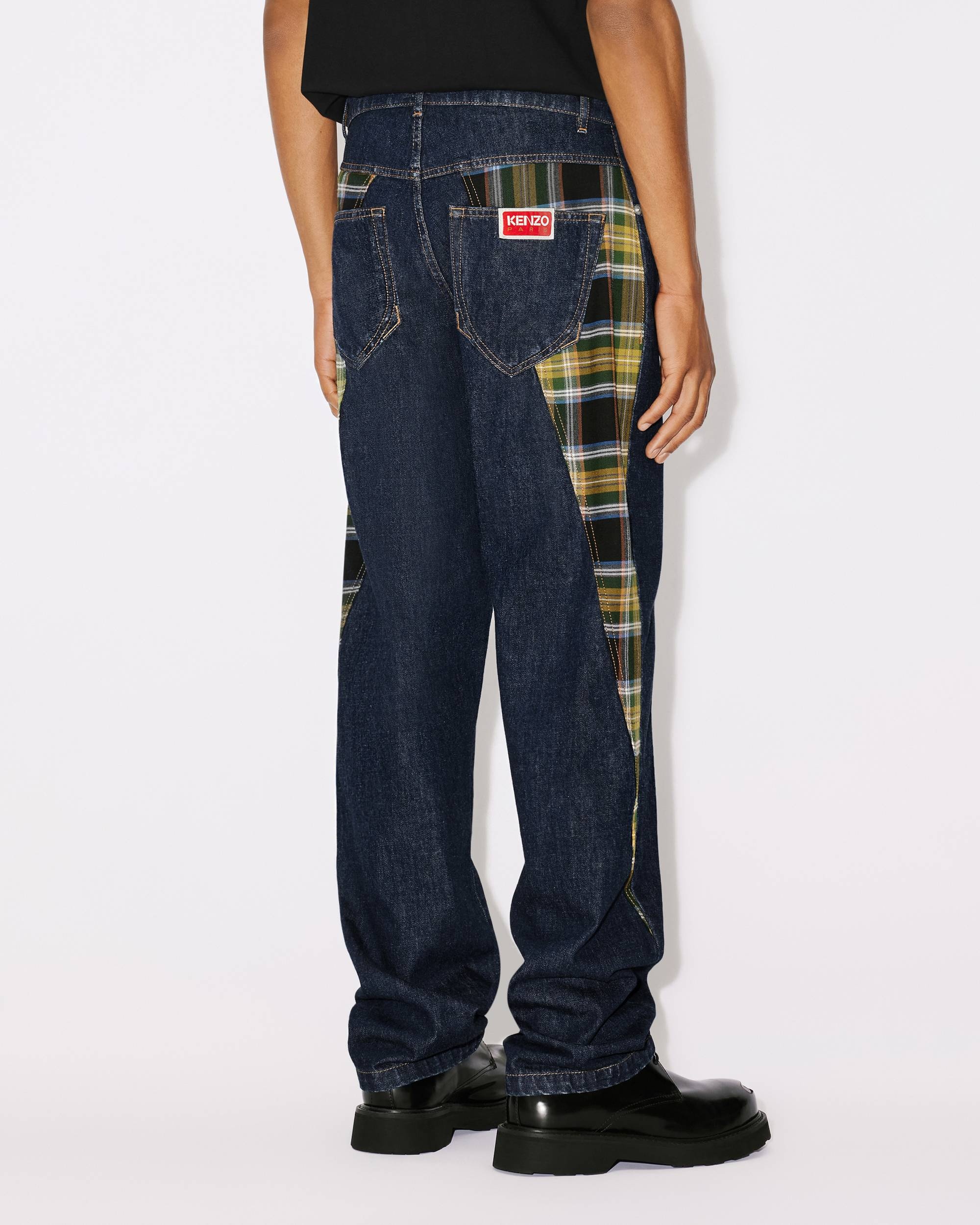 Patchwork checked denim jeans - 5