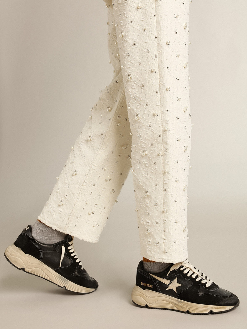 Golden Goose Women’s Running Sole in black nappa and suede with white star outlook