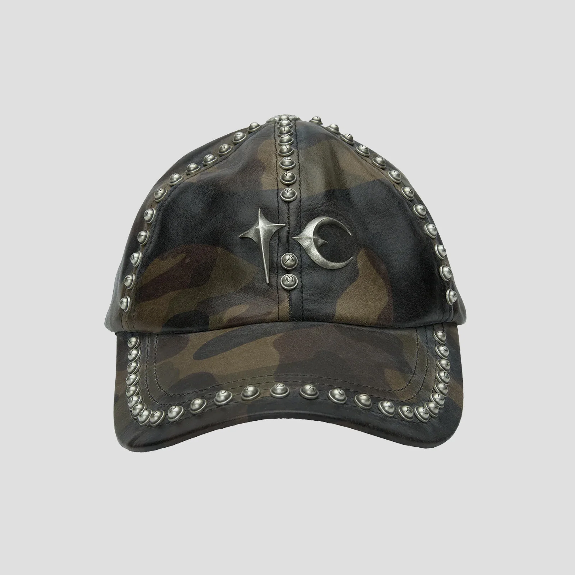 STUDDED CAMO LEATHER CAP - 1