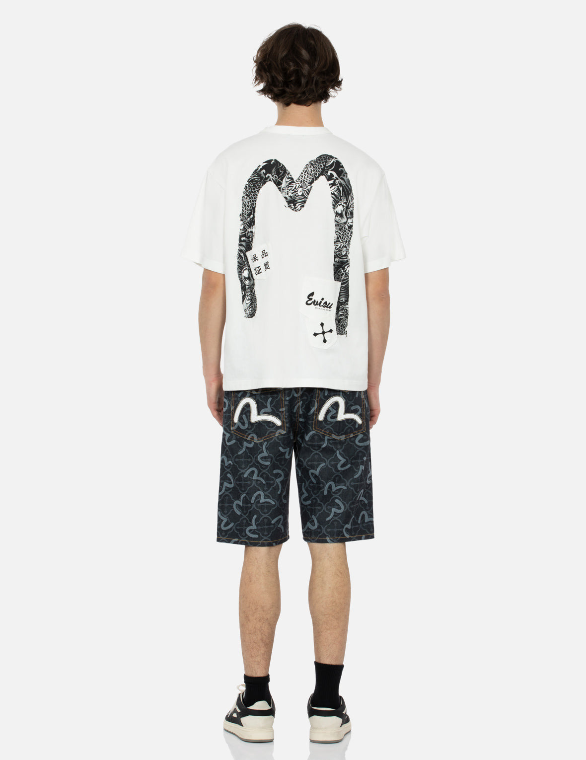 ALLOVER SEAGULL AND KAMON JACQUARD REGULAR FIT DENIM SHORTS - 5
