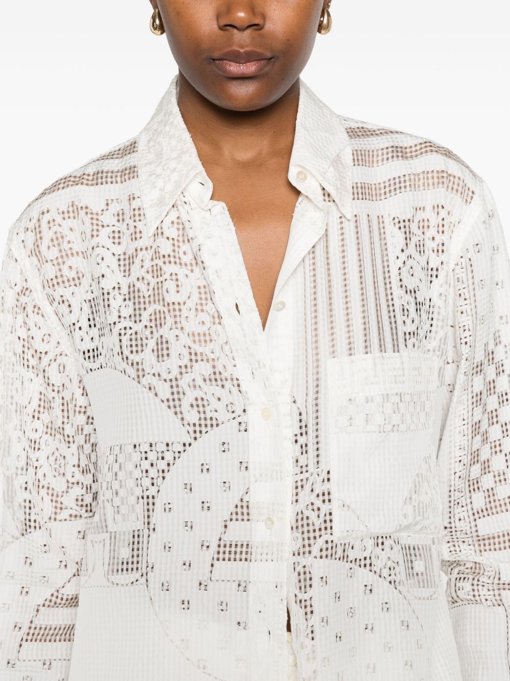 lace-panel shirt - 5