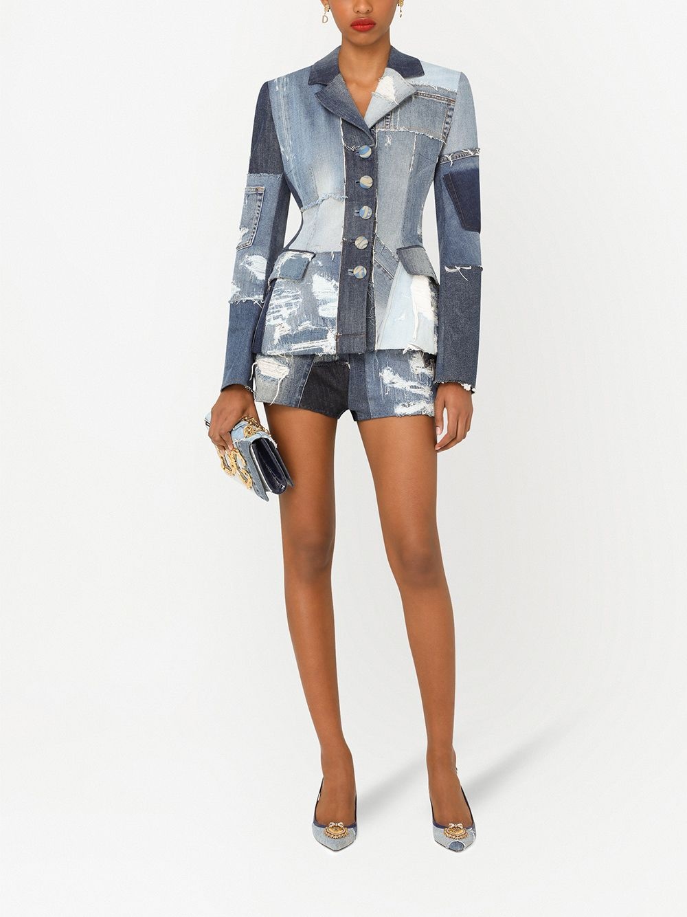 distressed patchwork denim shorts - 2
