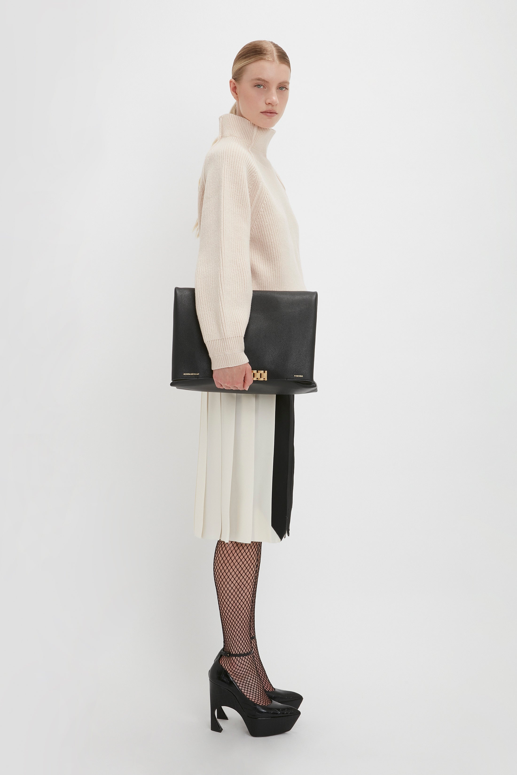 Oversized Polo Neck Jumper In Cream - 9