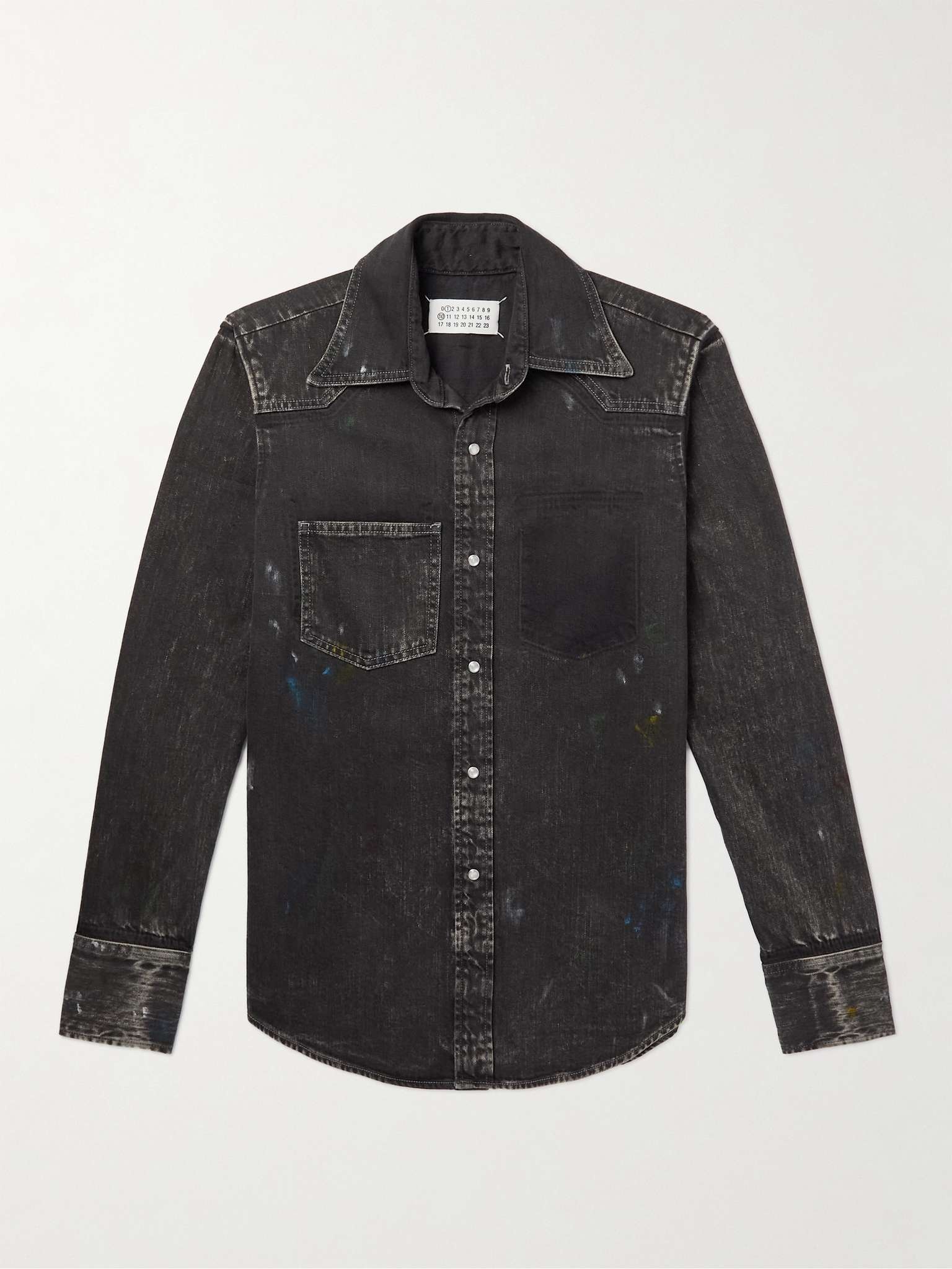 Slim-Fit Paint-Splattered Denim Western Shirt - 1