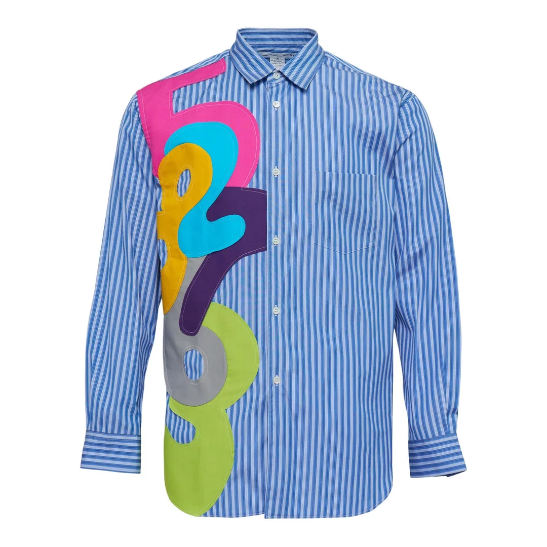 Yarn Dyed Cotton Stripe Slogan Shirt - 1