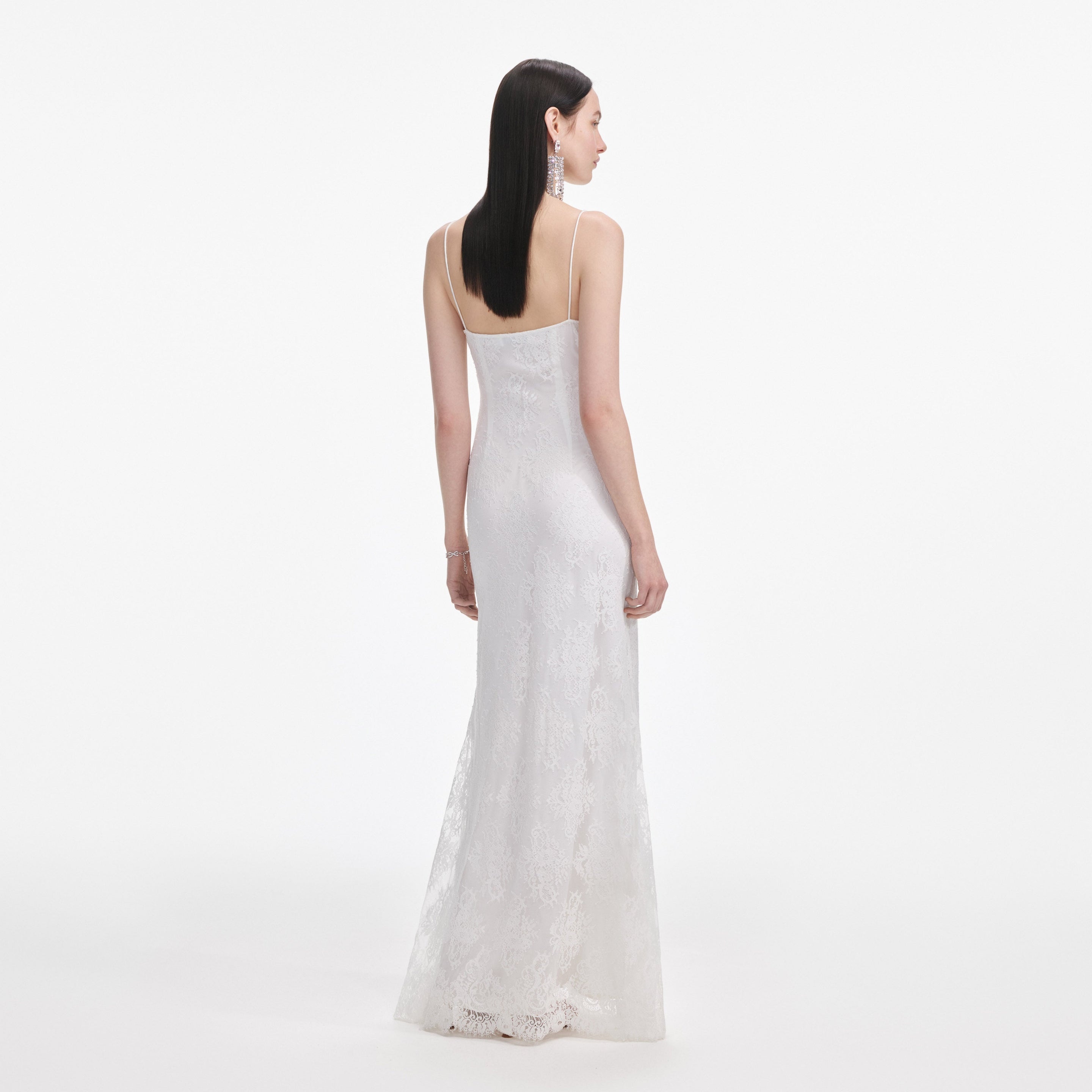 White Strappy Floral Lace Maxi Dress - 3