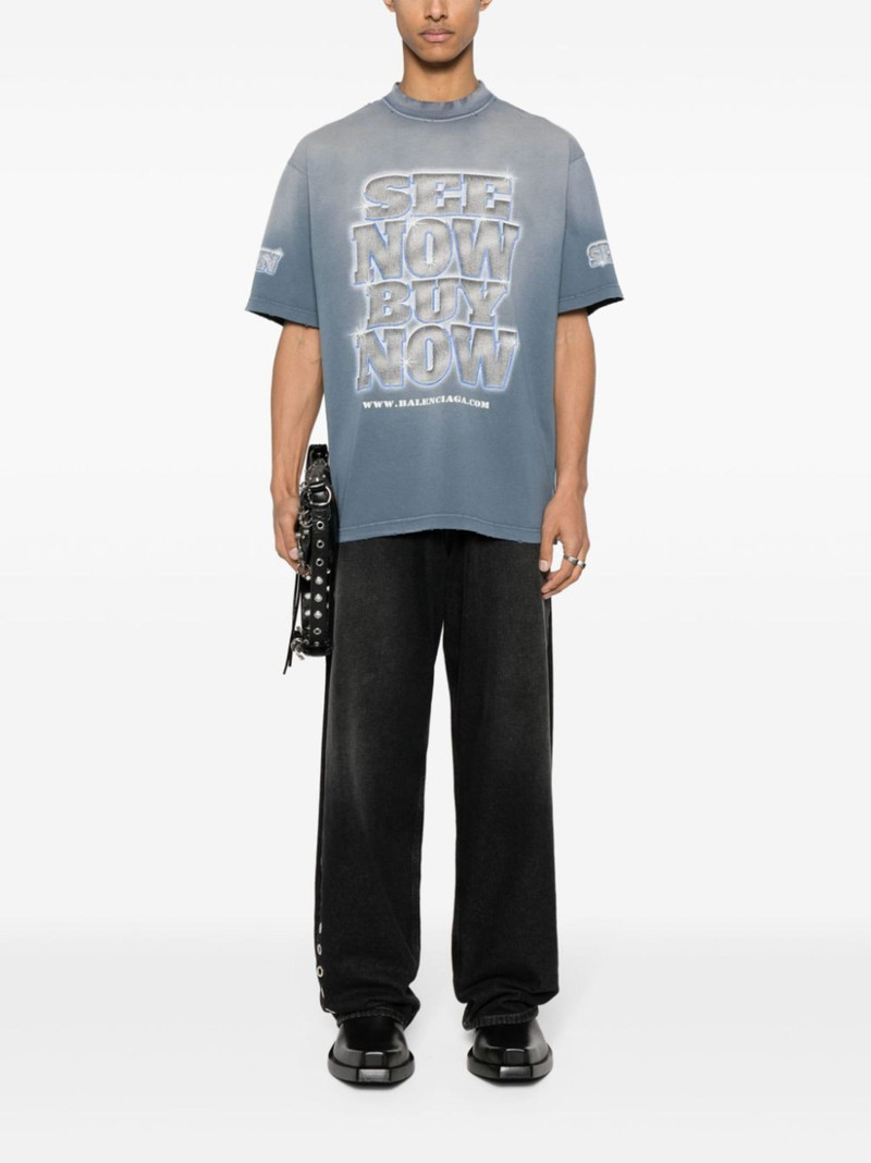 BALENCIAGA slogan-print distressed T-shirt outlook