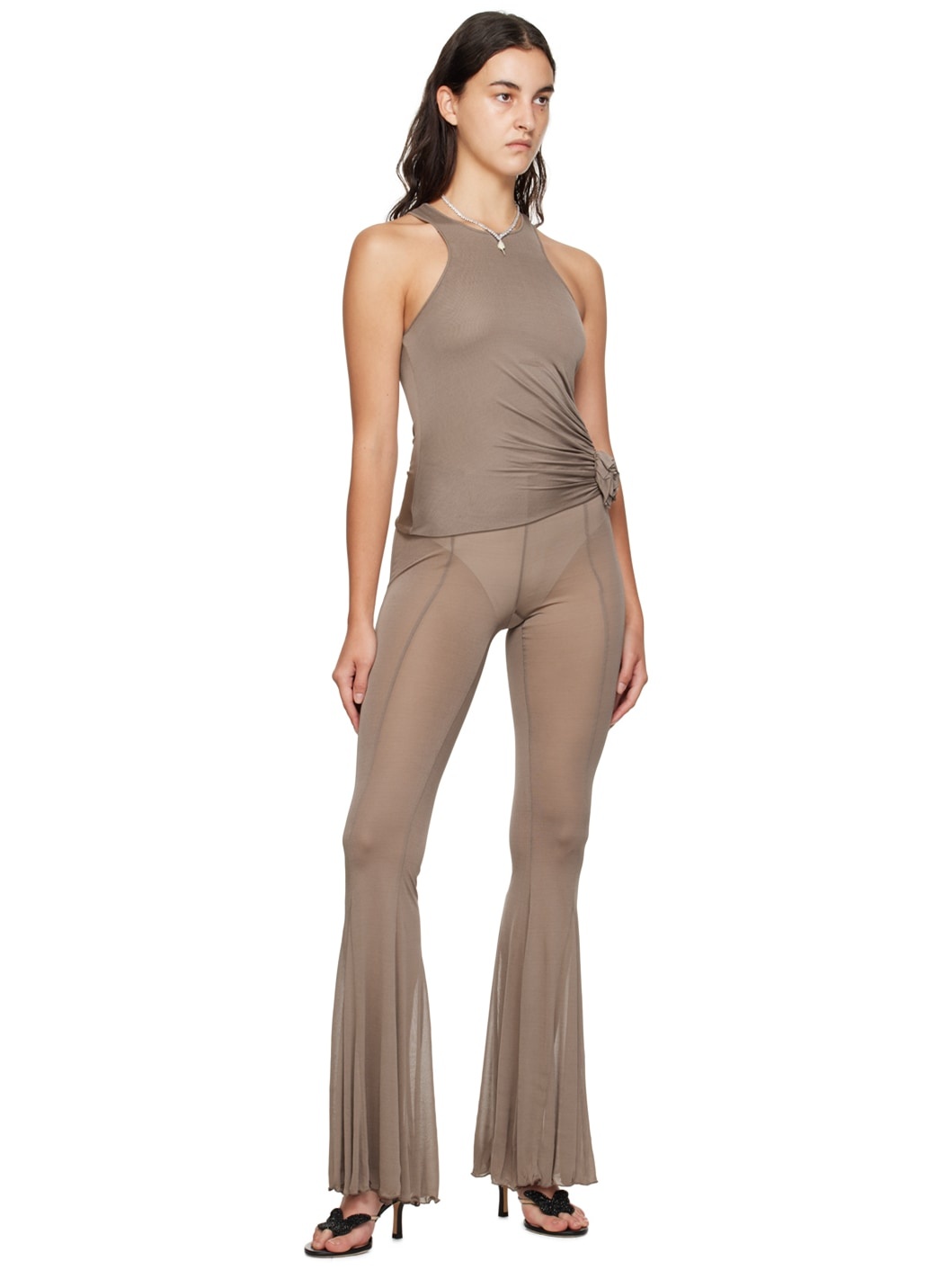 Taupe Flare Trousers - 4