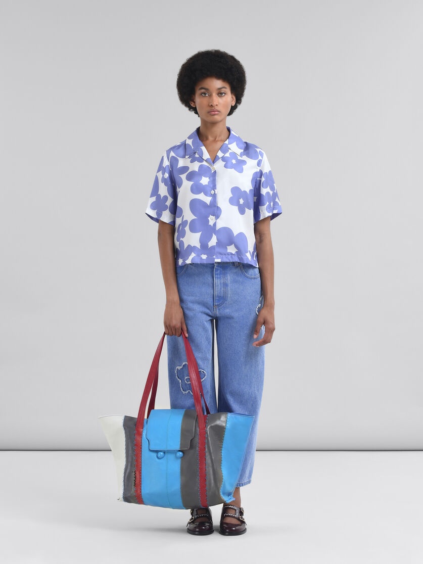 LIGHT BLUE, GREY, AND WHITE LEATHER TRUNKAROO LARGE BAG - 2