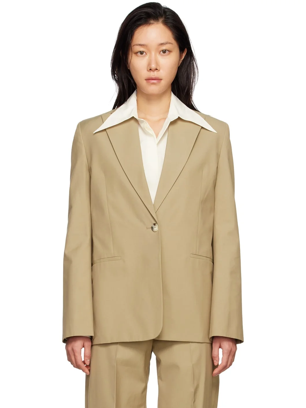 Brown Single Button Blazer - 1