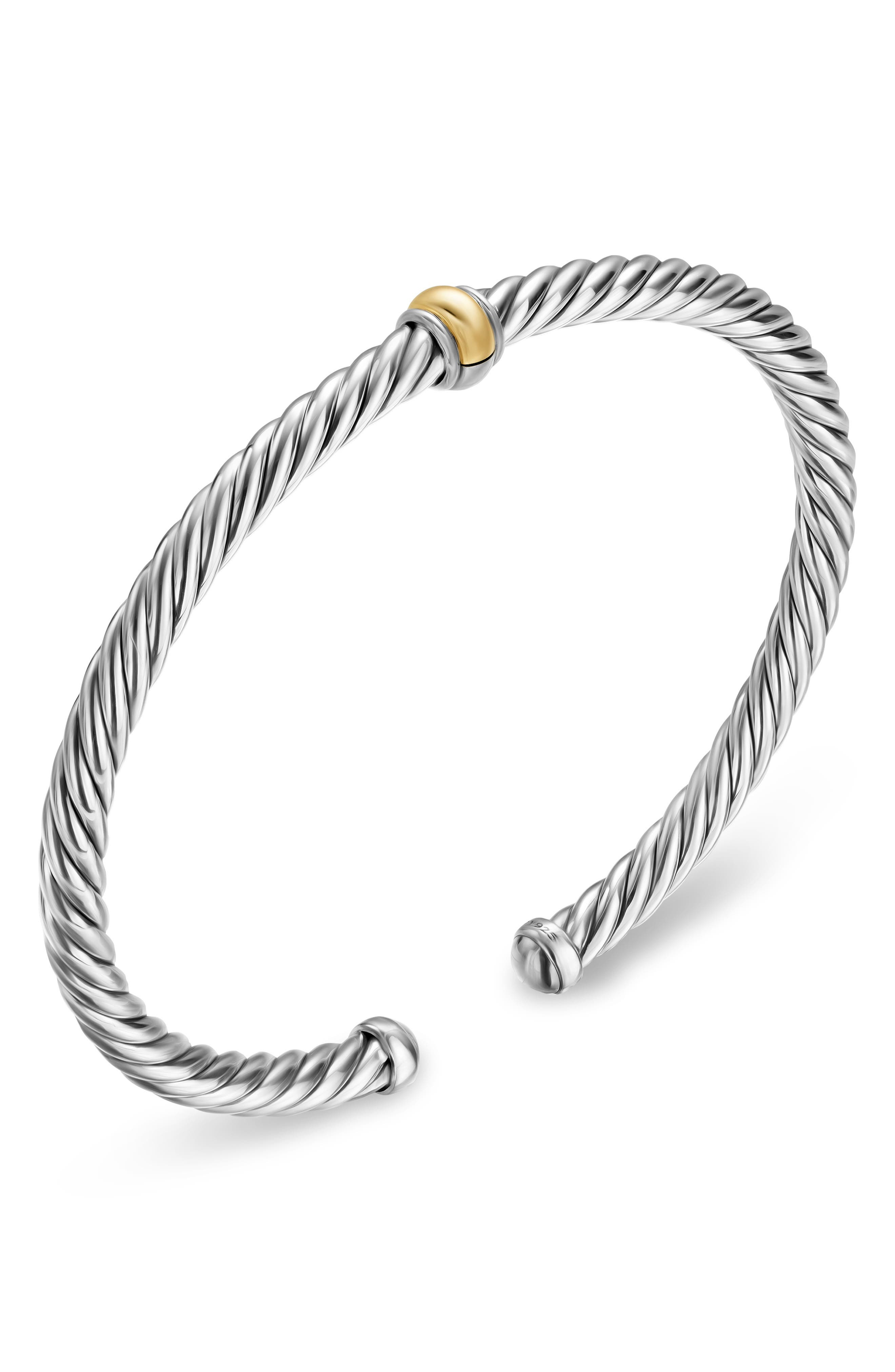 David Yurman Cable Flex Station Bracelet in Sterling Silver with 14K Yellow Gold, 4mm in Silver/Gold - 5