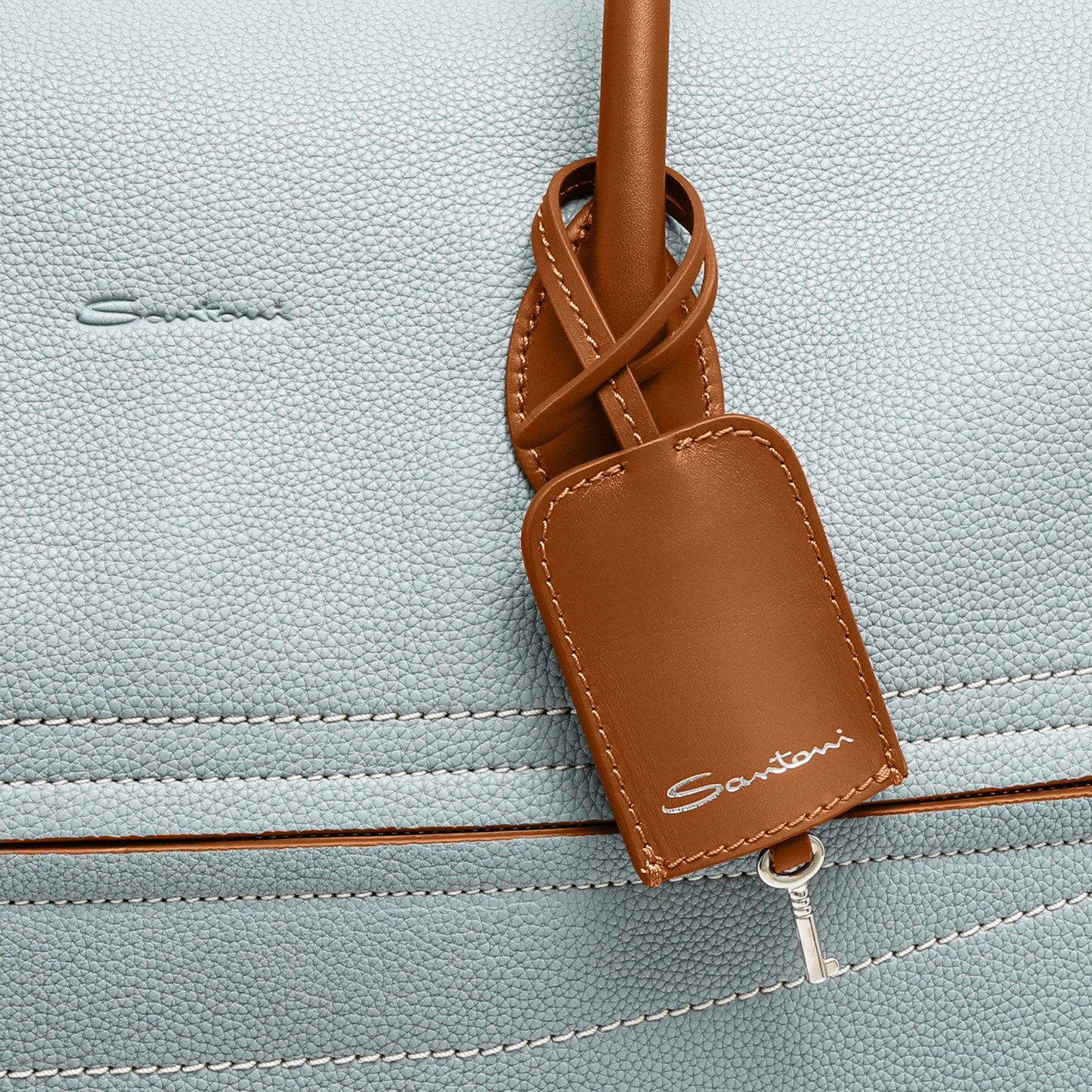 Light blue tumbled leather weekend bag - 5