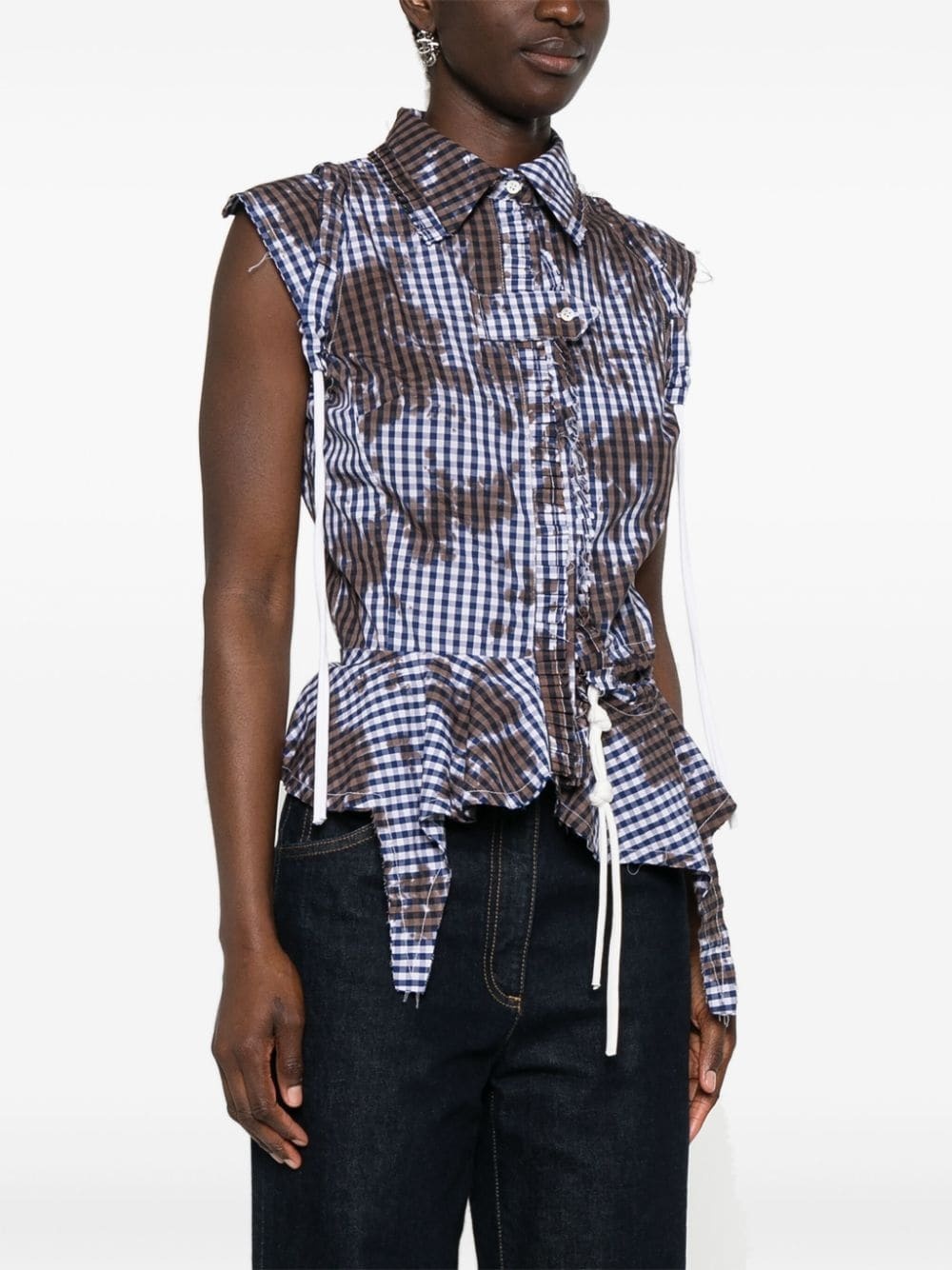 gingham ruffled sleeveless top - 3